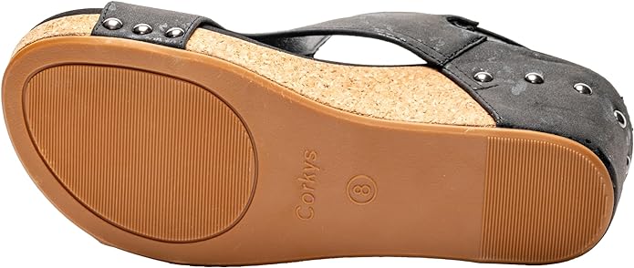Corkys Carley Black Metallic Wedge Sandal