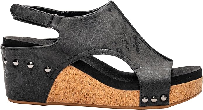 Corkys Carley Black Metallic Wedge Sandal