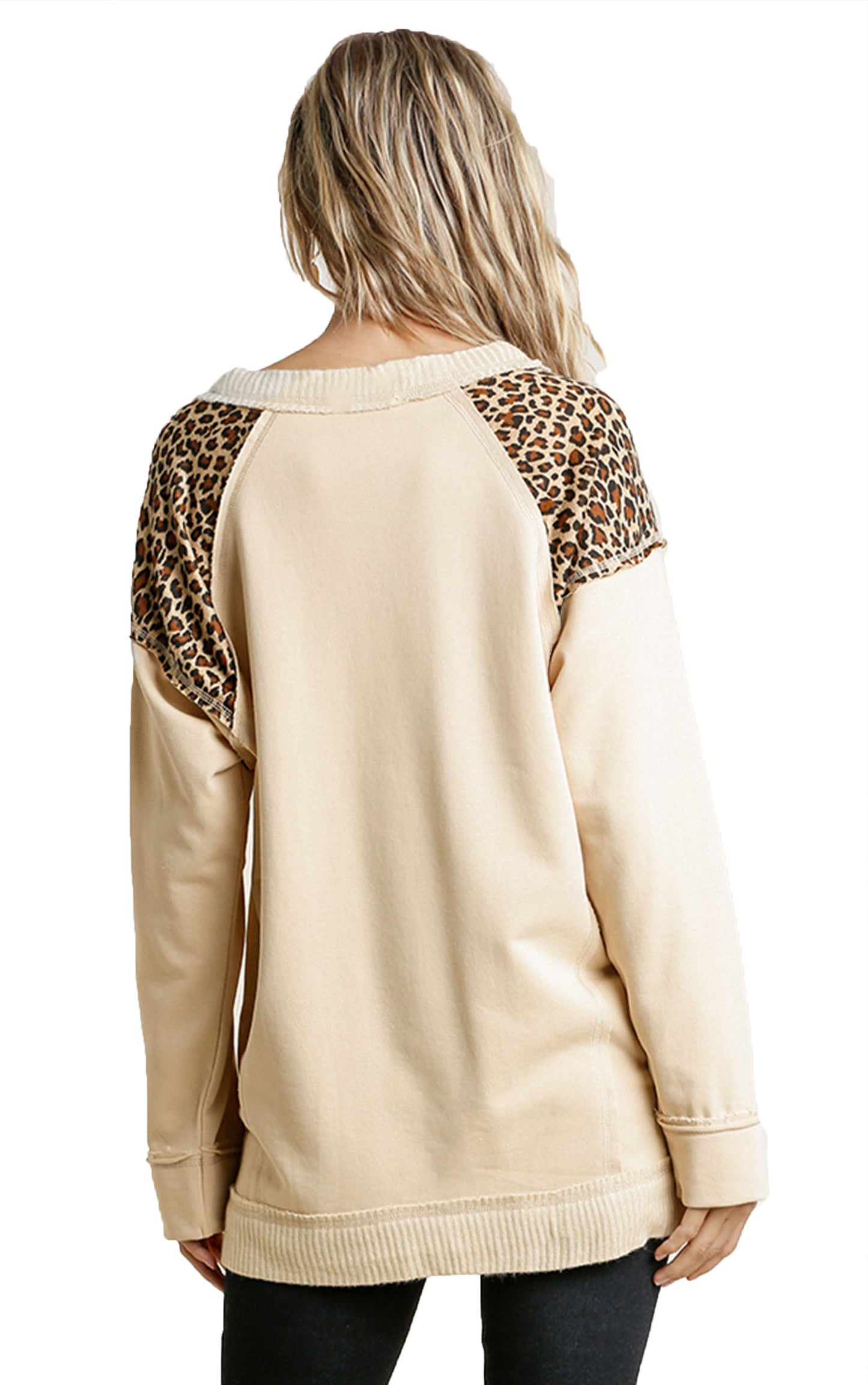 French Terry Animal Print Raw Edged Tunic with Side Zipper