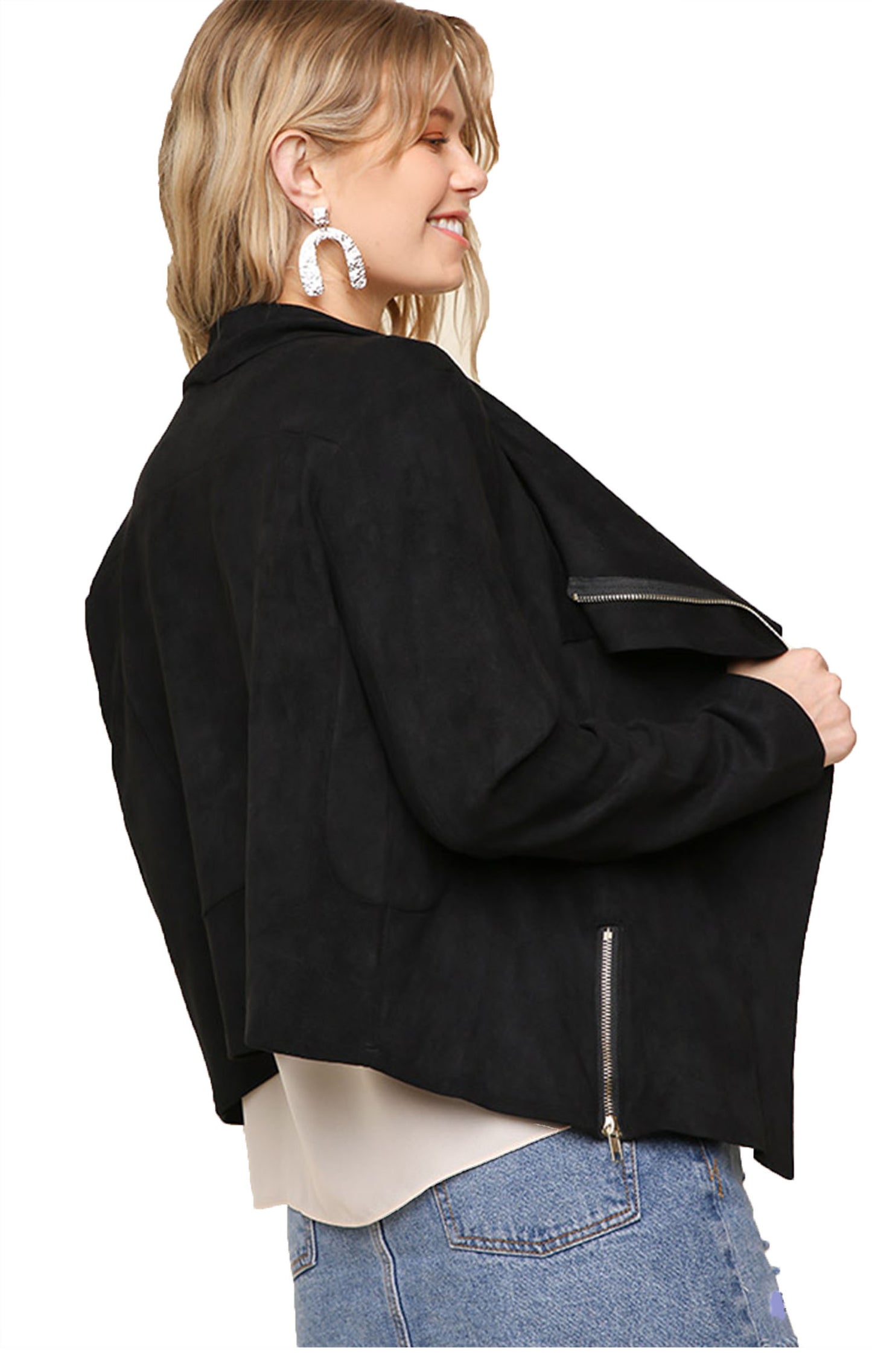 Faux Suede Motorcycle Jacket with a side Zip