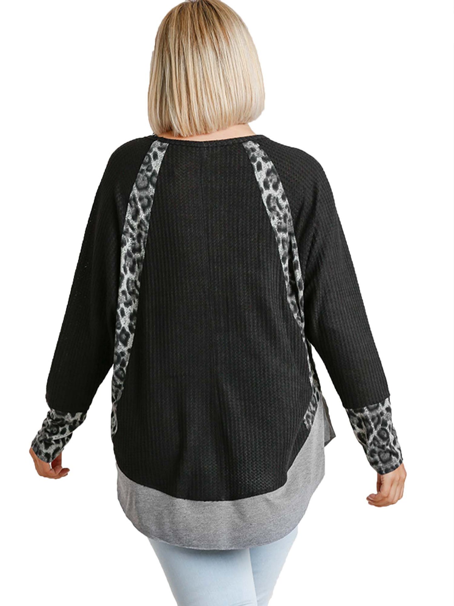 Leopard Print Color Block Waffle Knit top