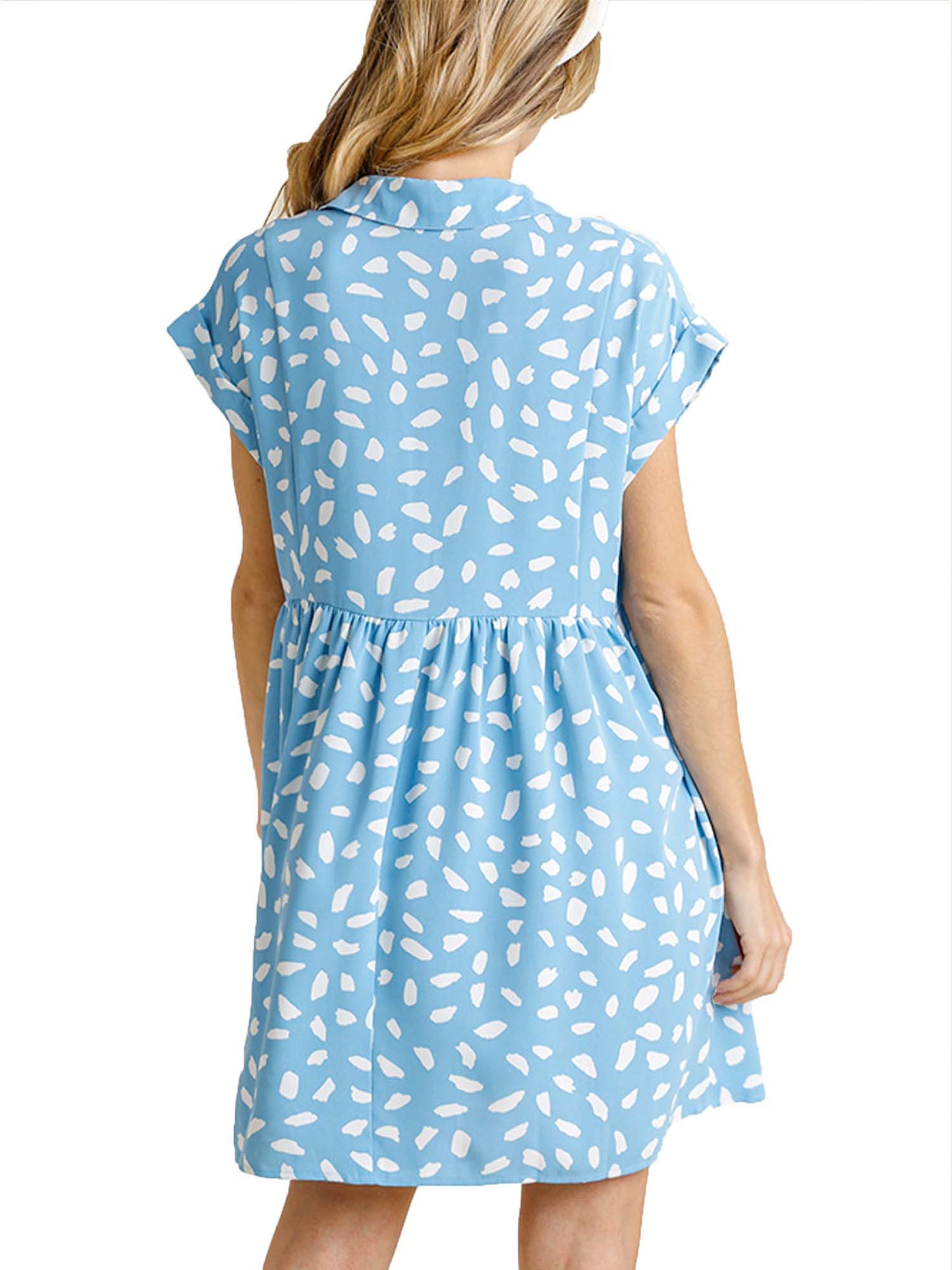 Dalmatian print short sleeve V-neck Babydoll Dress