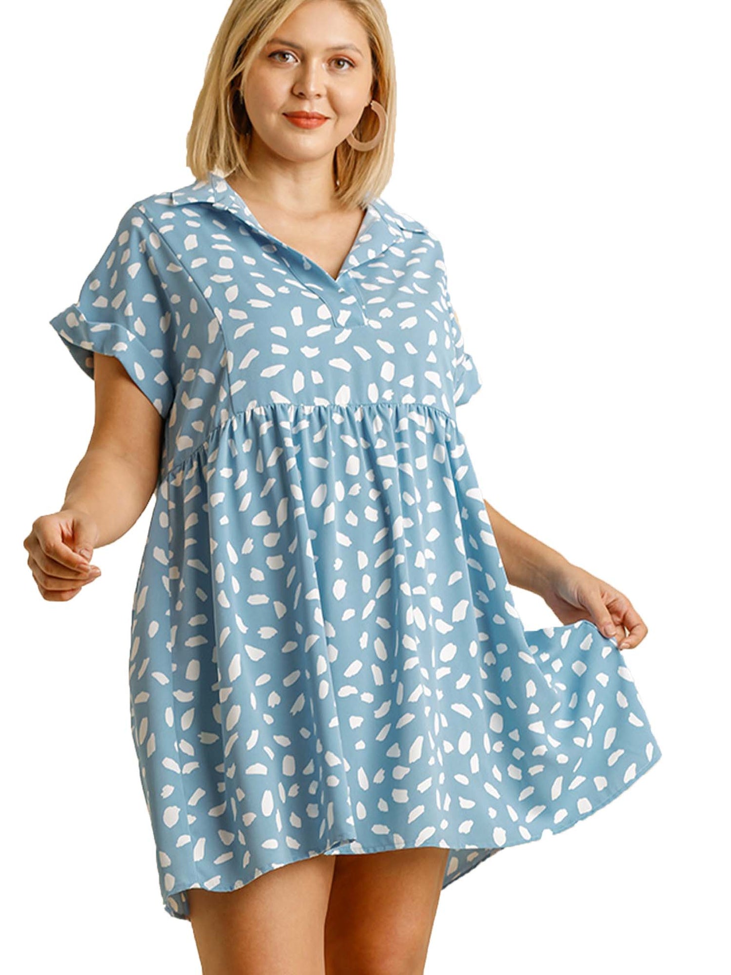 Dalmatian print short sleeve V-neck Babydoll Dress