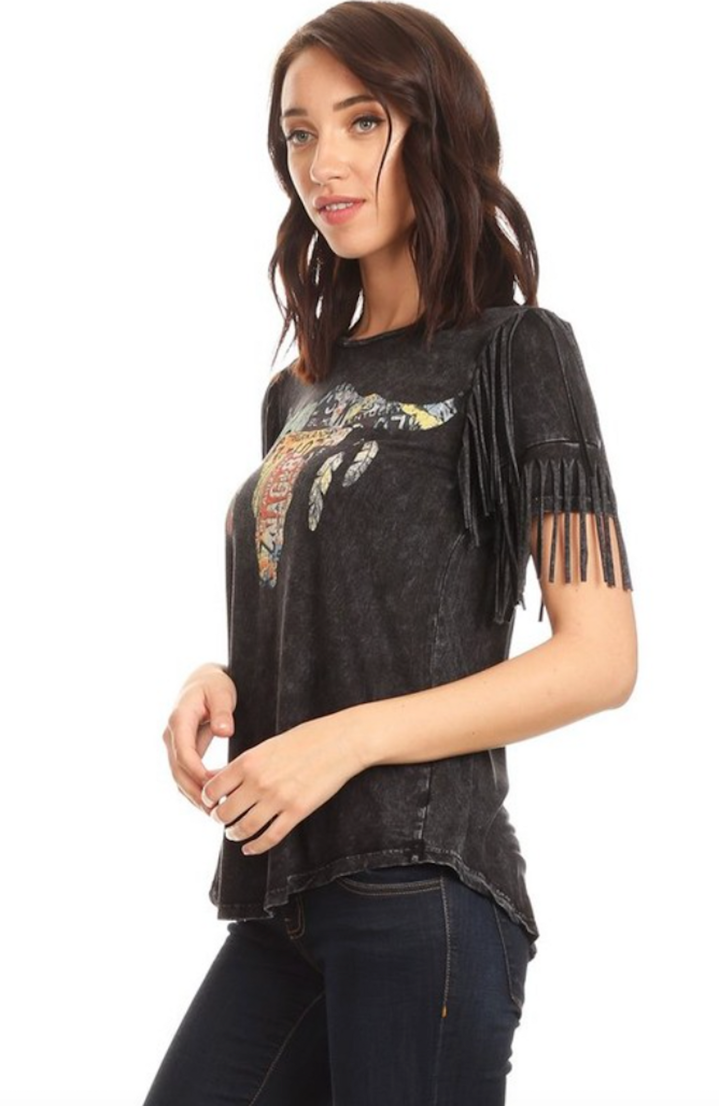 License Plate Bull Skull Fringe Top