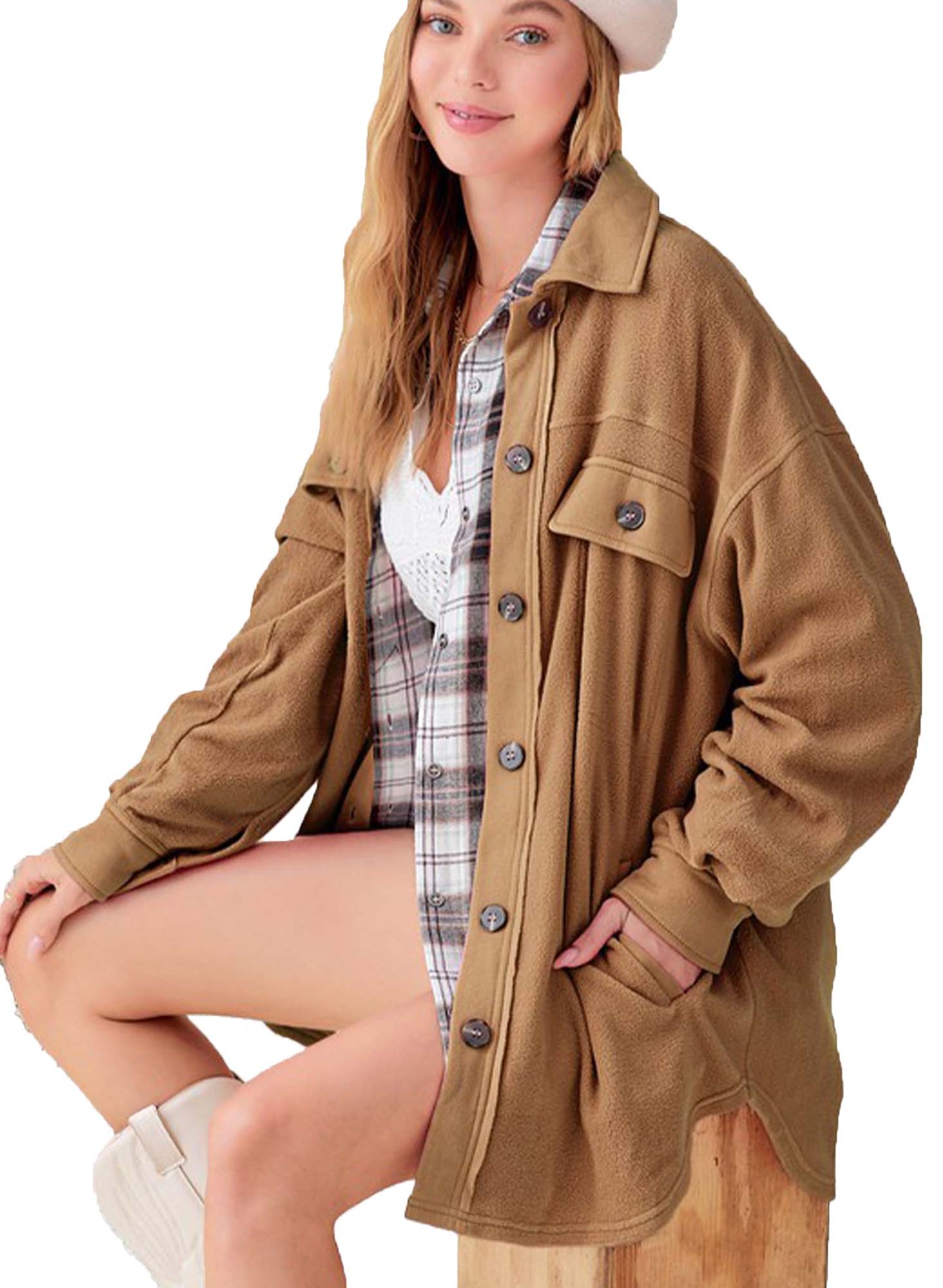 Sunshine Fleece Shacket Jacket with Pockets