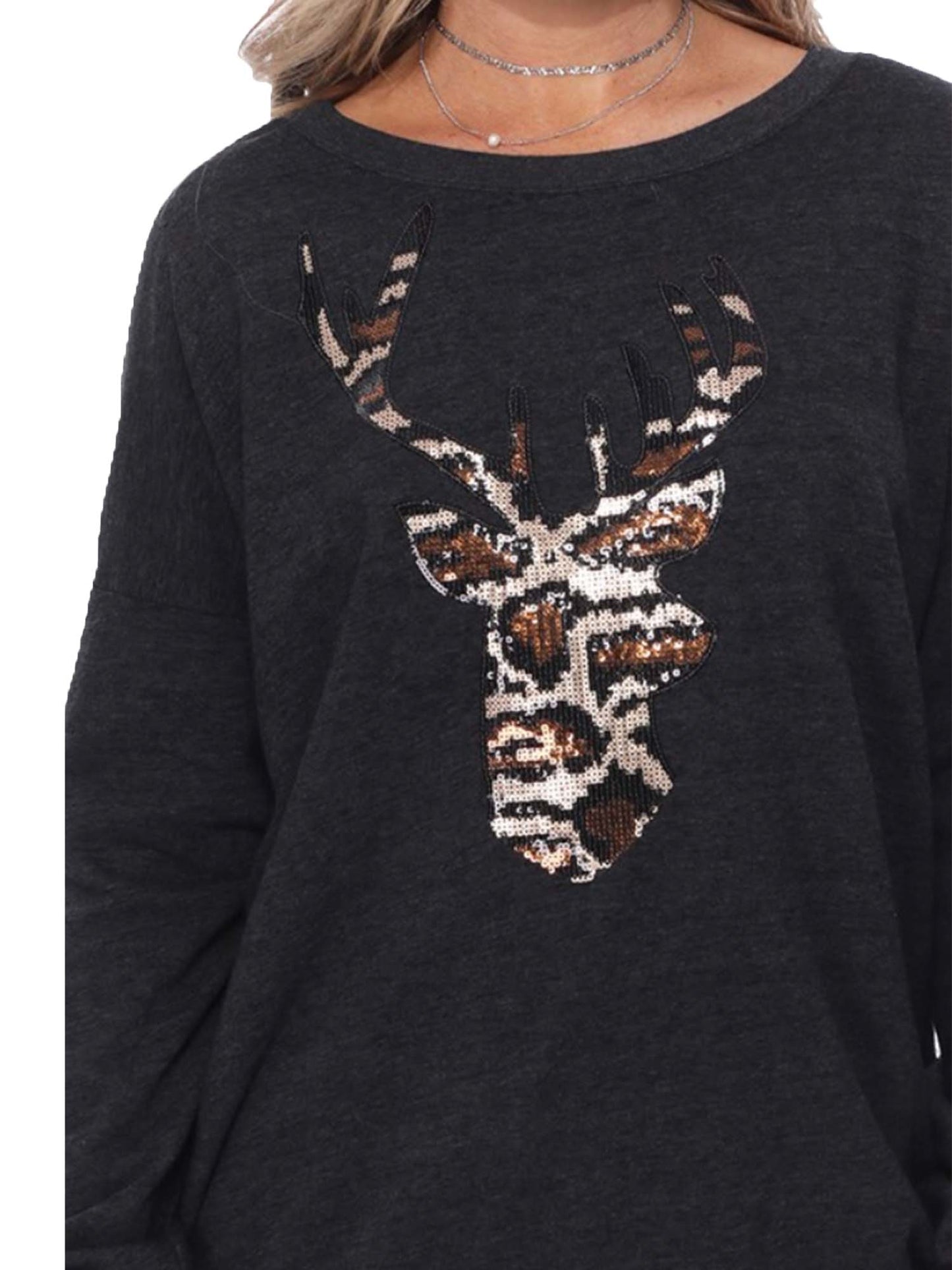 Leopard Sequin Reindeer Sweatshirt
