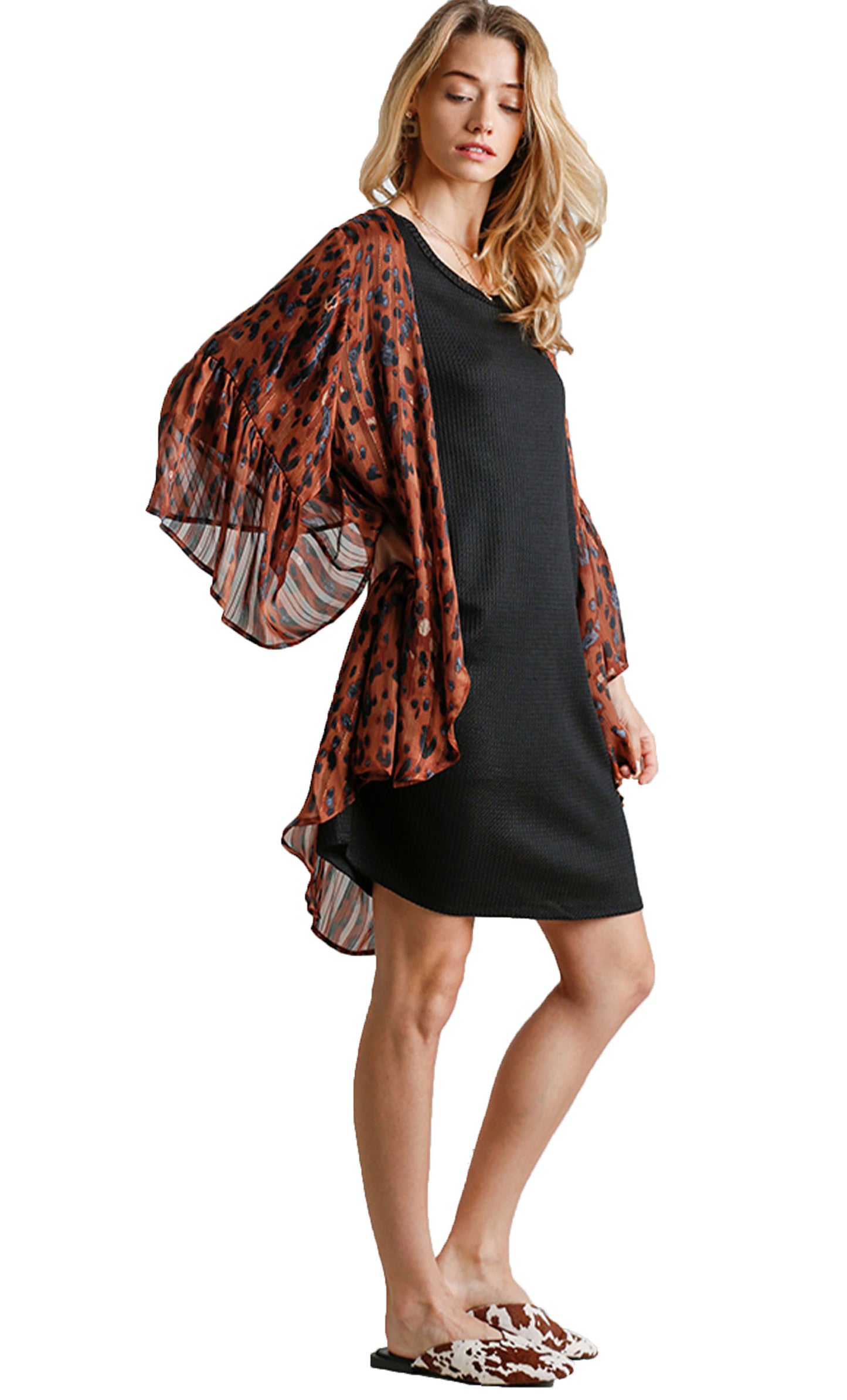 Sheer Leopardl Print Open Front Kimono
