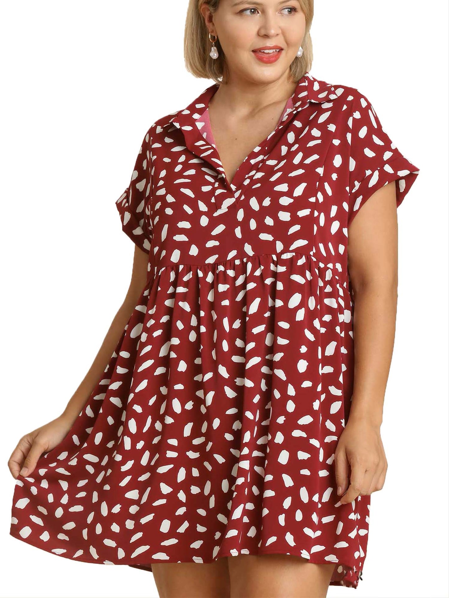 Dalmatian print short sleeve V-neck Babydoll Dress