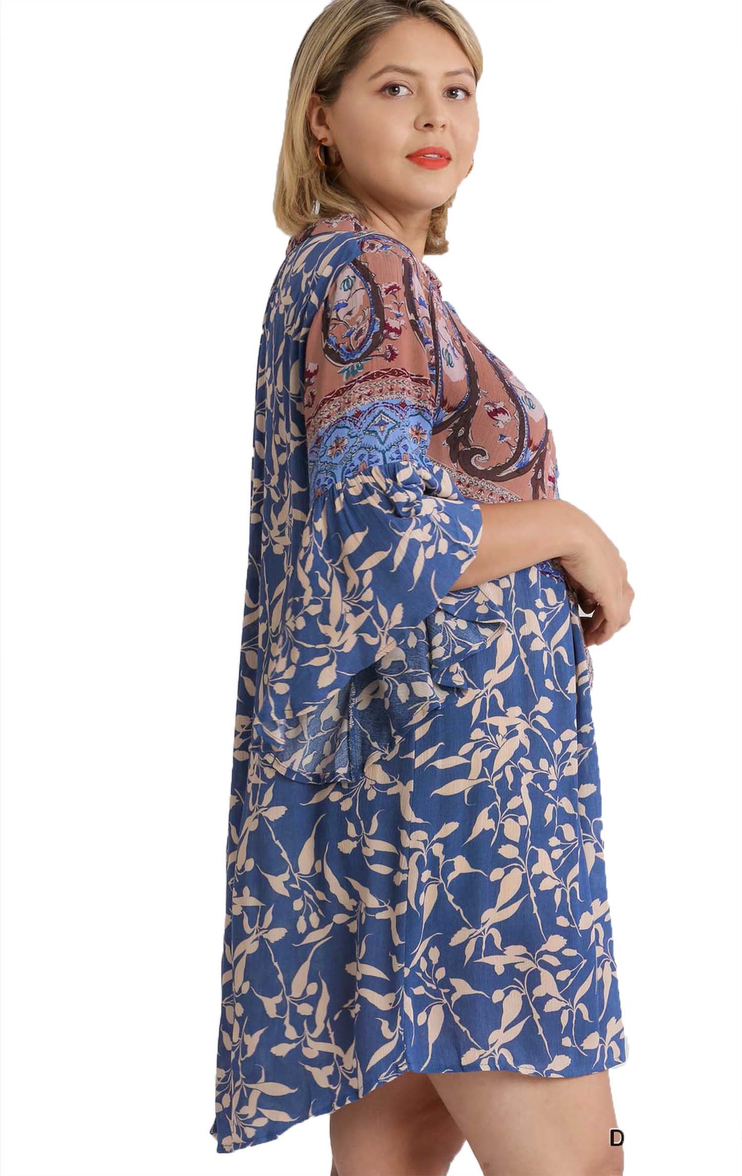 Multi-Print Color Block Trumpet Sleeve Dress