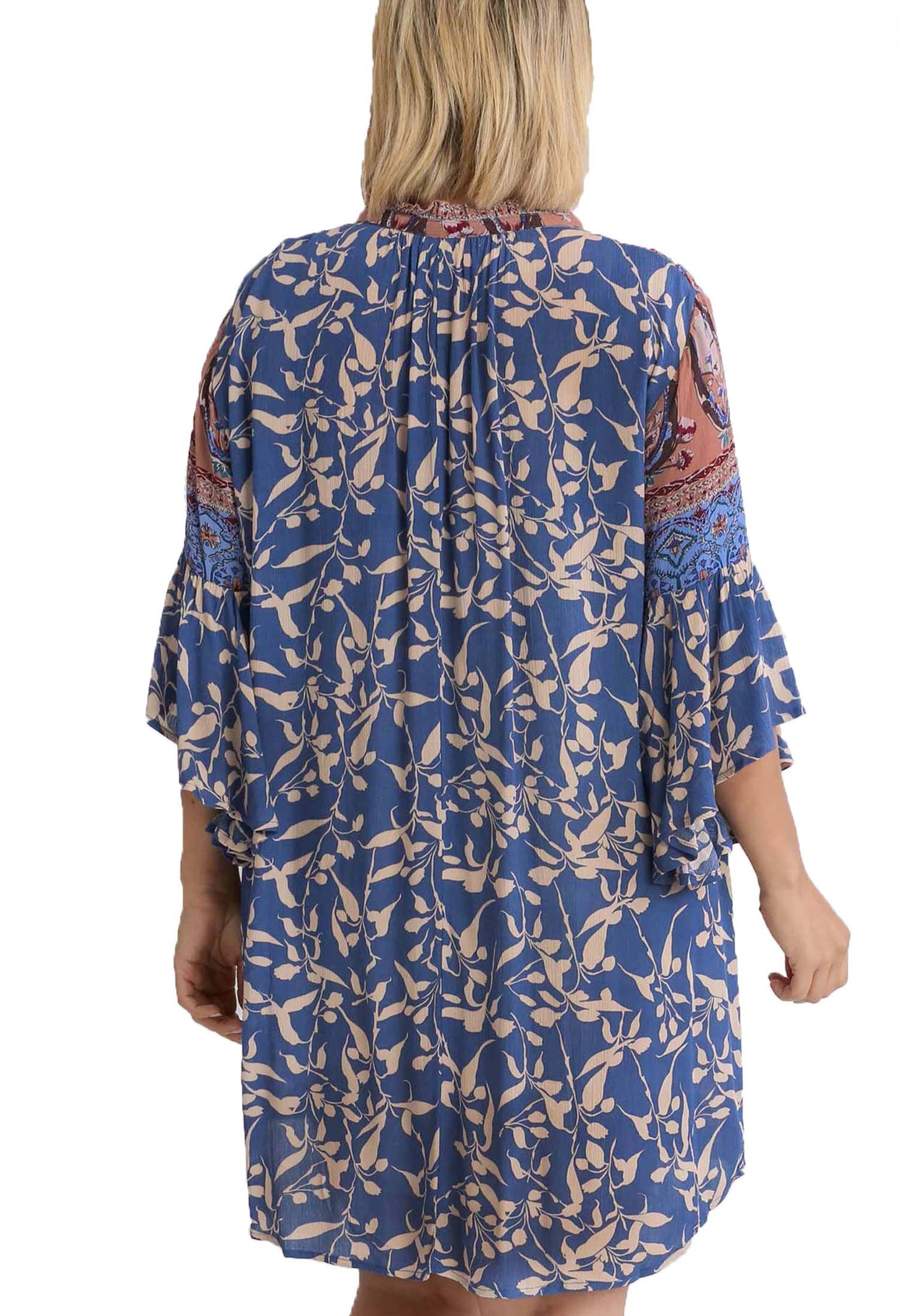 Multi-Print Color Block Trumpet Sleeve Dress