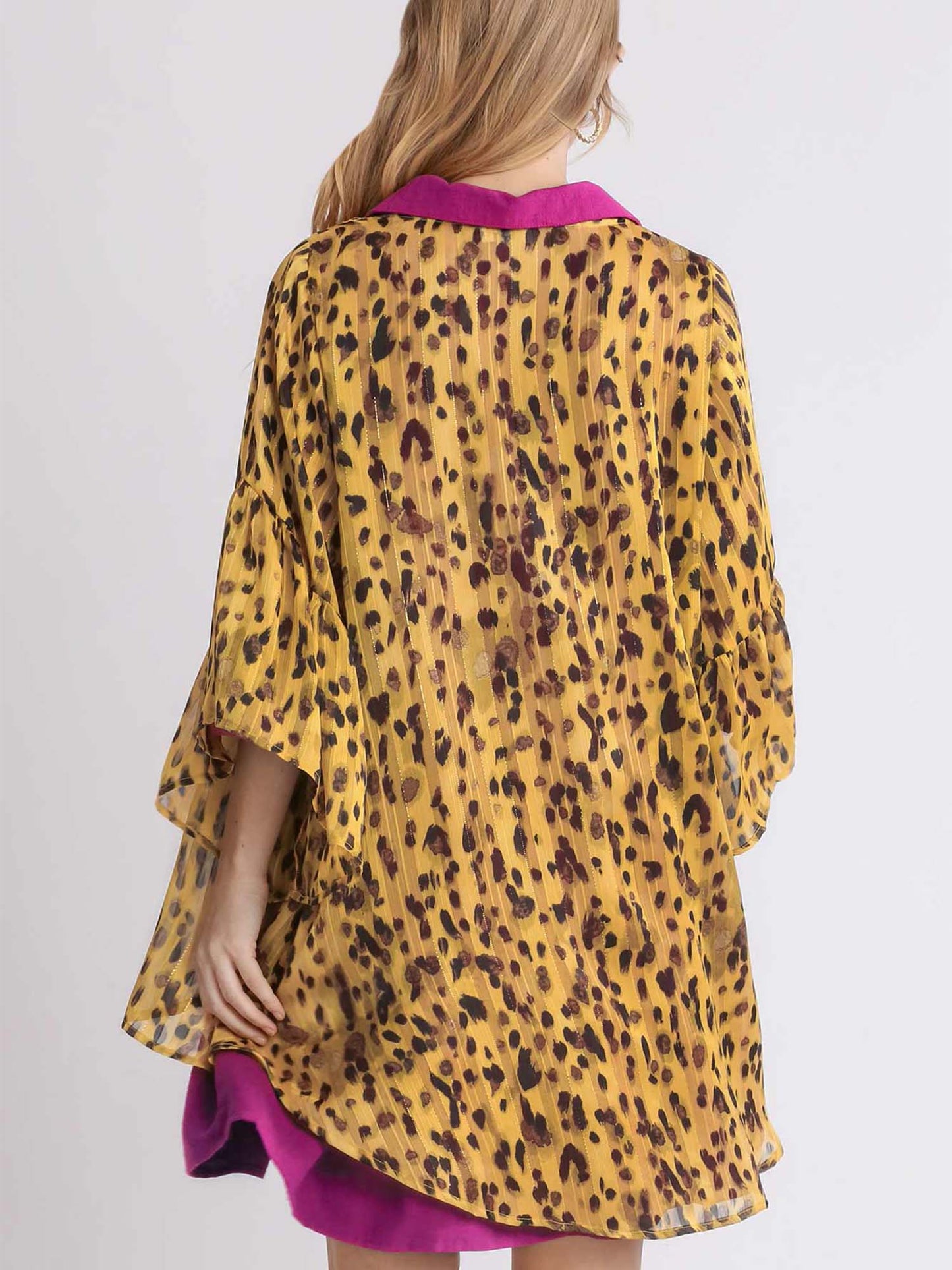 Sheer Leopardl Print Open Front Kimono