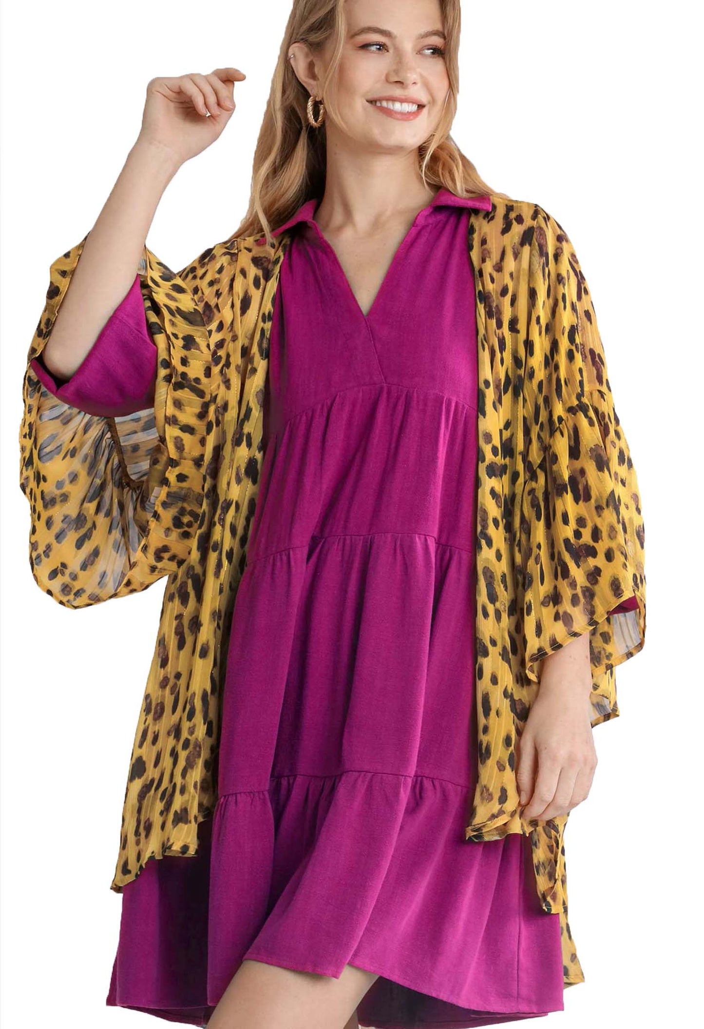 Sheer Leopardl Print Open Front Kimono