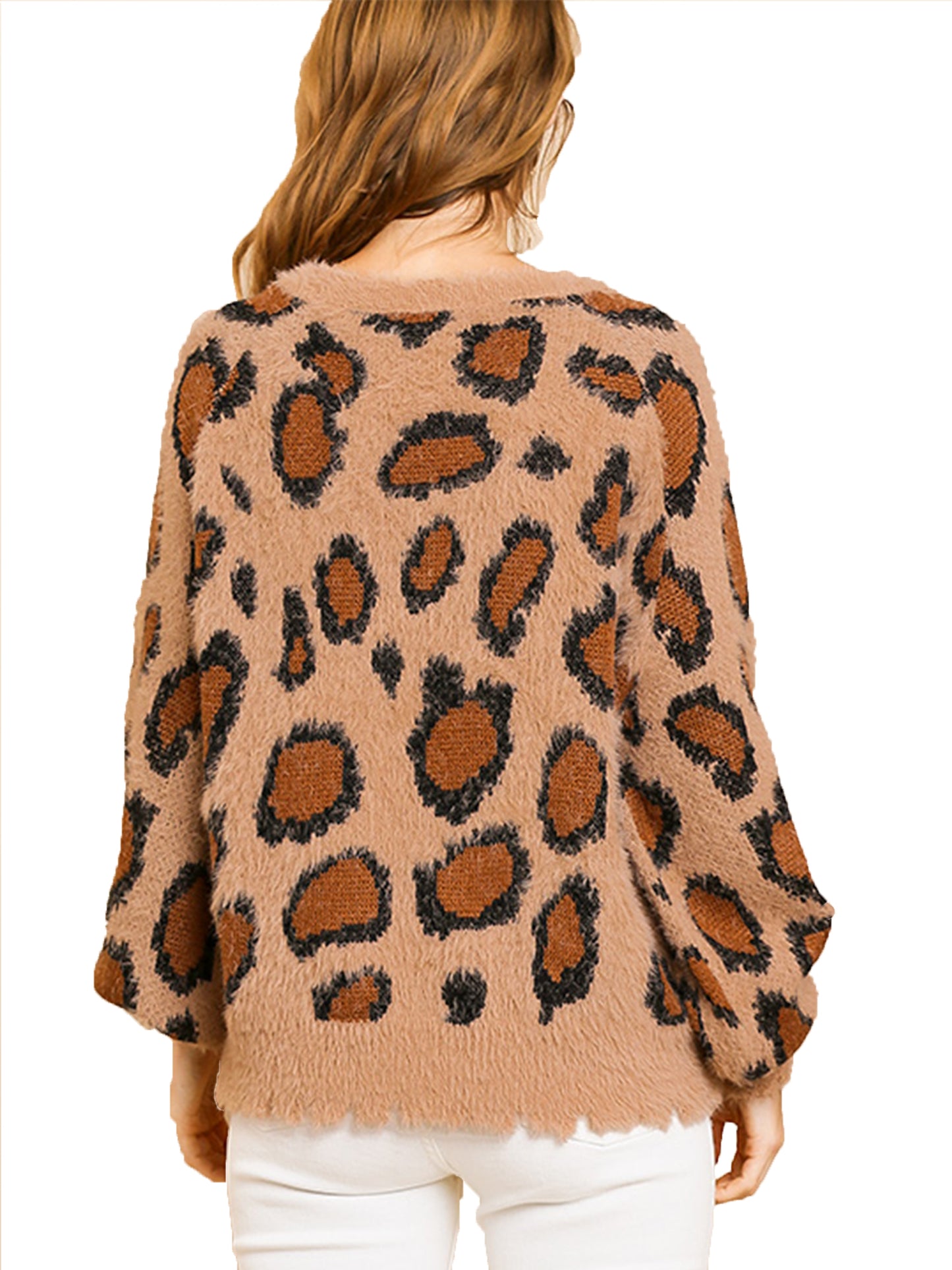 Fuzzy Animal Print Pull Over Sweater