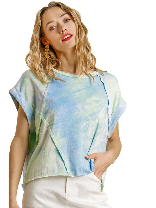 Tie Dye Mix Glitter Confetti Short Sleeve Crop Top
