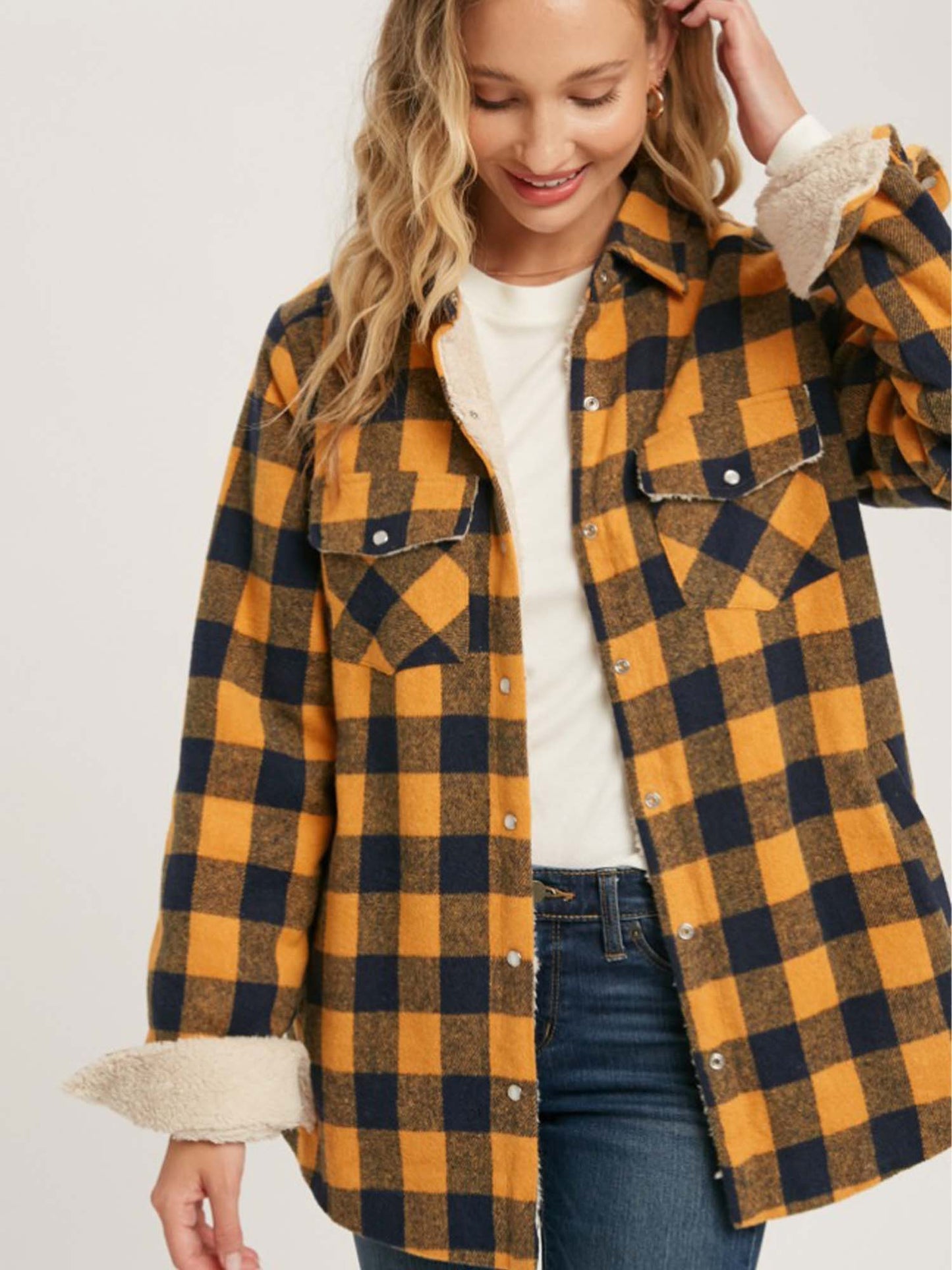 Buffalo Plaid Sherpa Lined Shirt Jacket Shacket