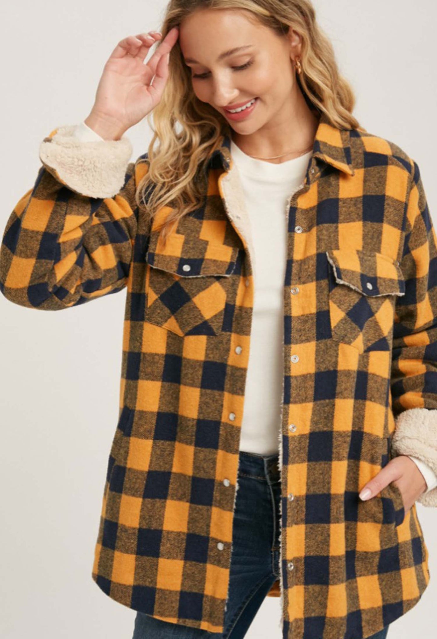 Buffalo Plaid Sherpa Lined Shirt Jacket Shacket