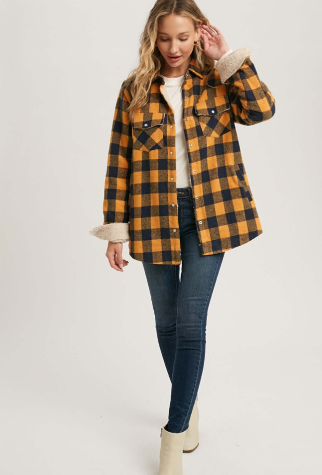 Buffalo Plaid Sherpa Lined Shirt Jacket Shacket