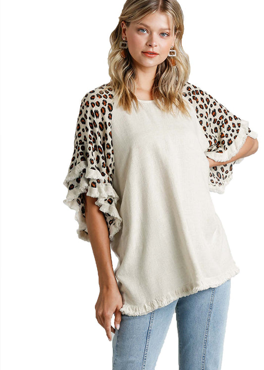 Animal Print Layered Bell Sleeve Tunic Top