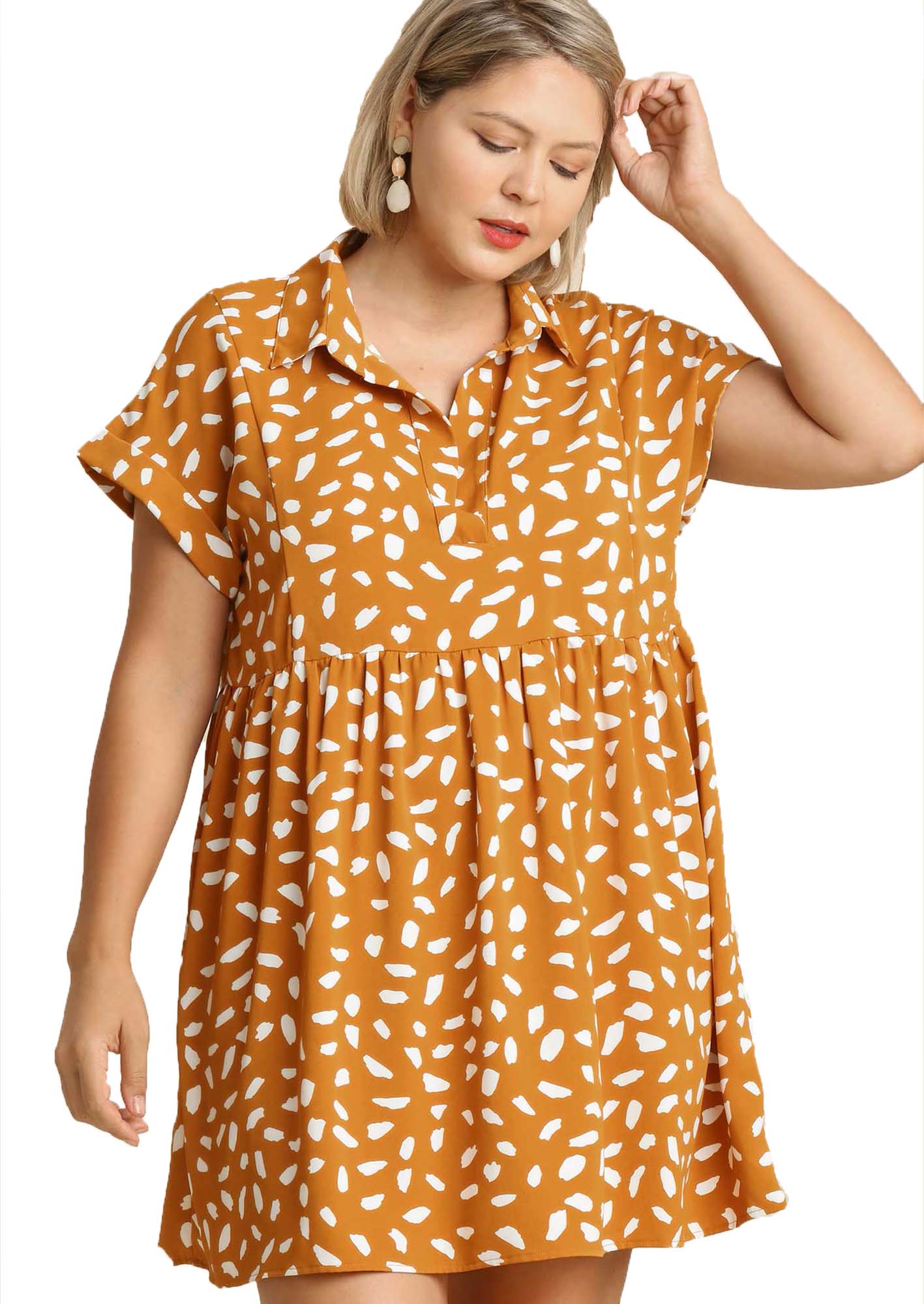 Dalmatian print short sleeve V-neck Babydoll Dress