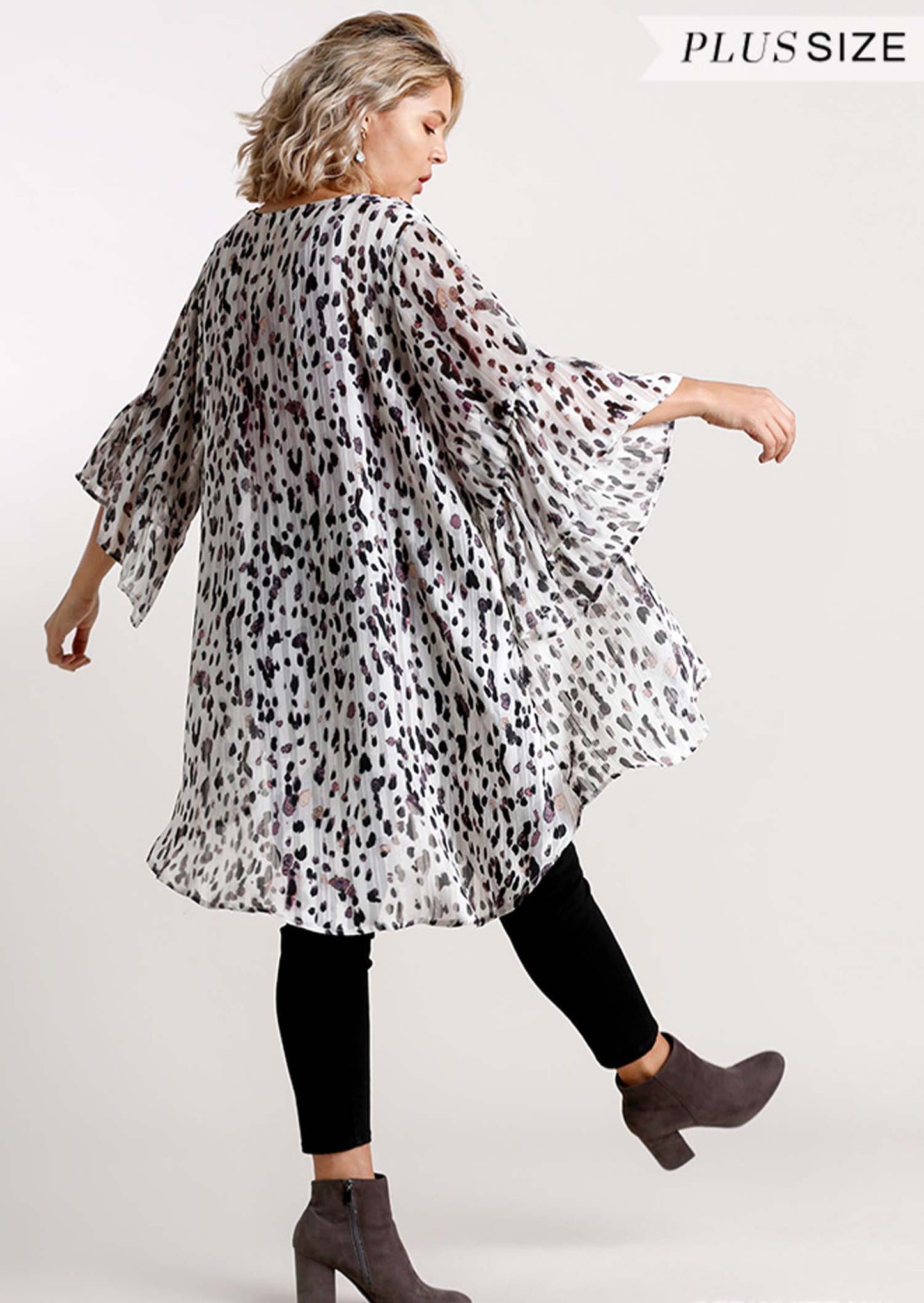 Sheer Leopardl Print Open Front Kimono