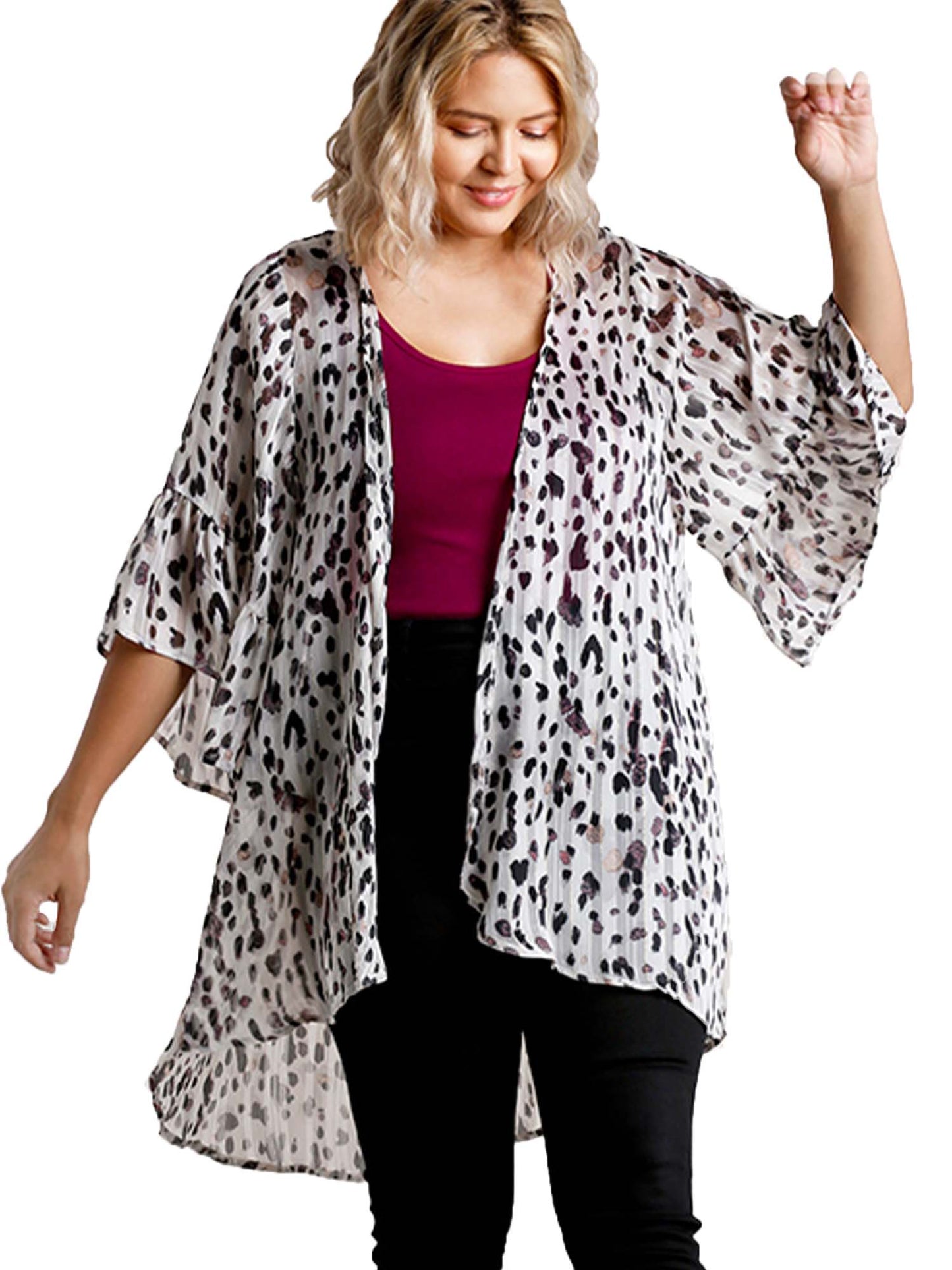 Sheer Leopardl Print Open Front Kimono