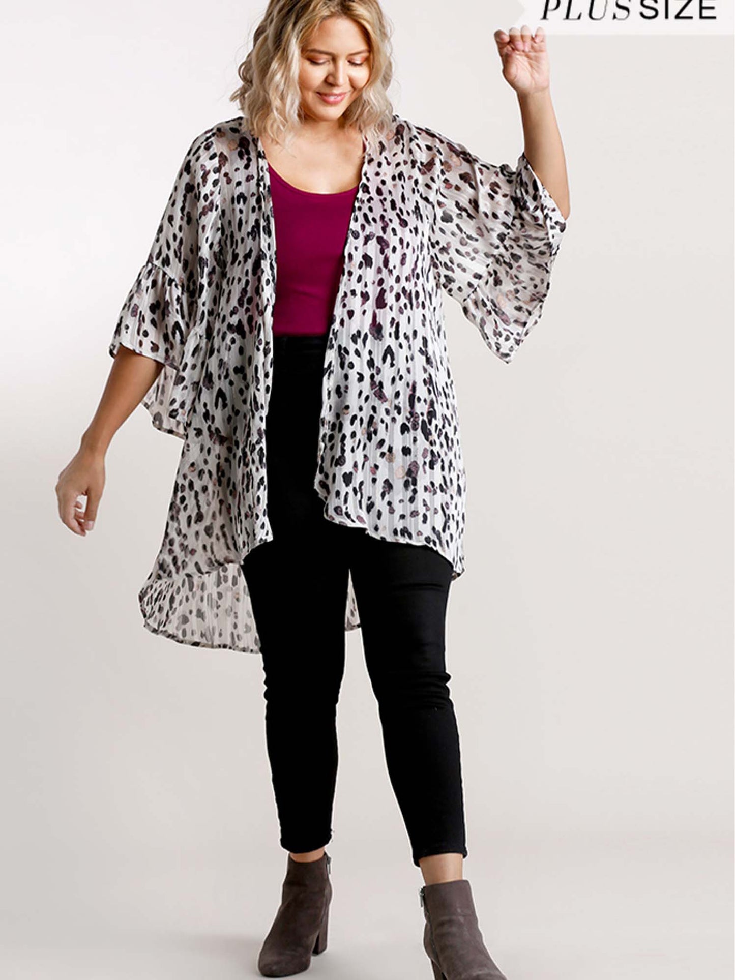Sheer Leopardl Print Open Front Kimono