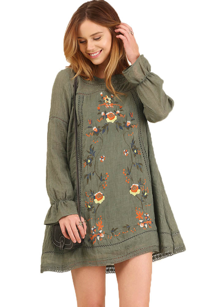 Bohemian Embroidered Long Sleeve Dress or Tunic