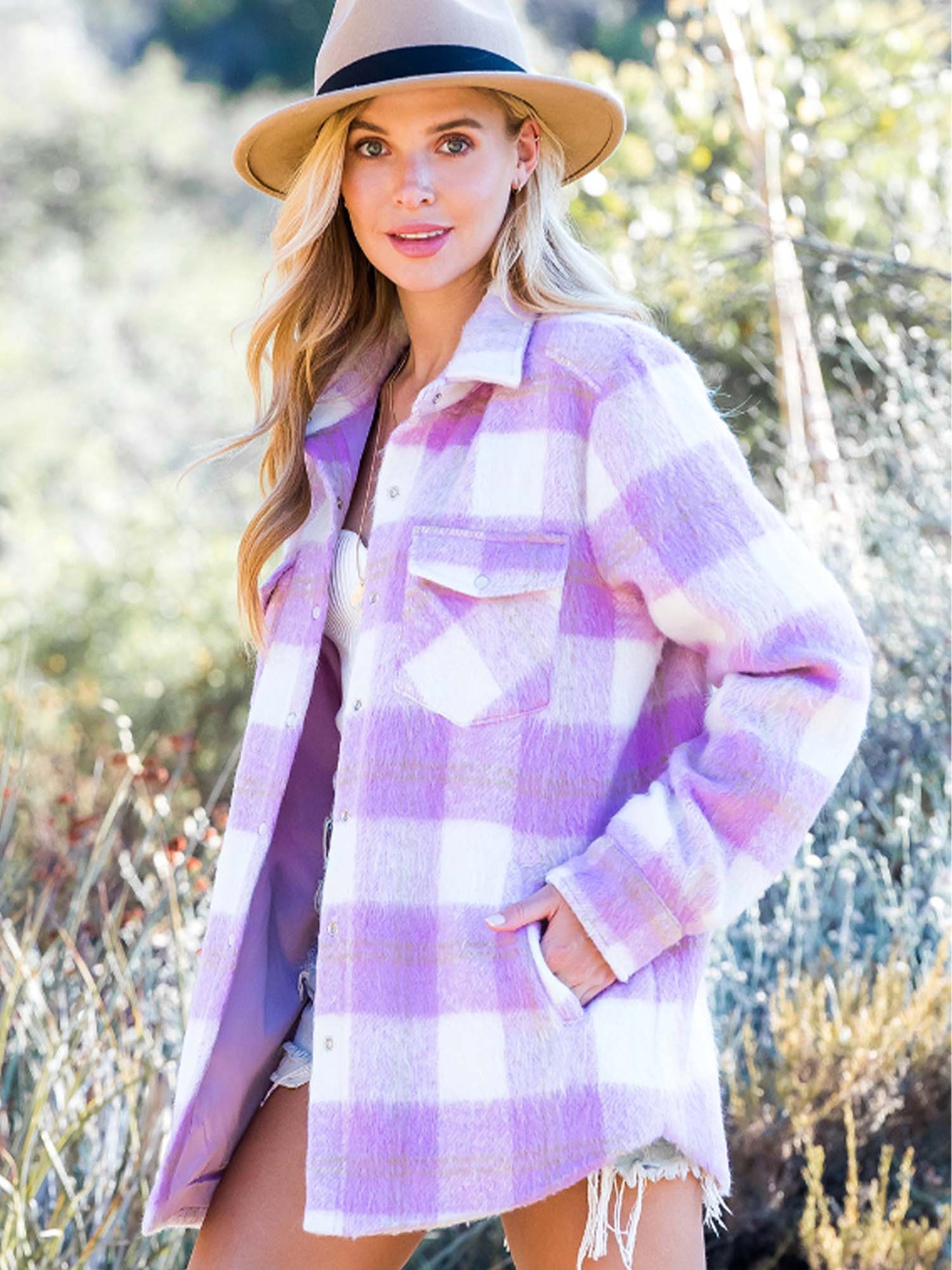 Plaid Womens Cozy Up Brushed Flannel Shacket Jacket