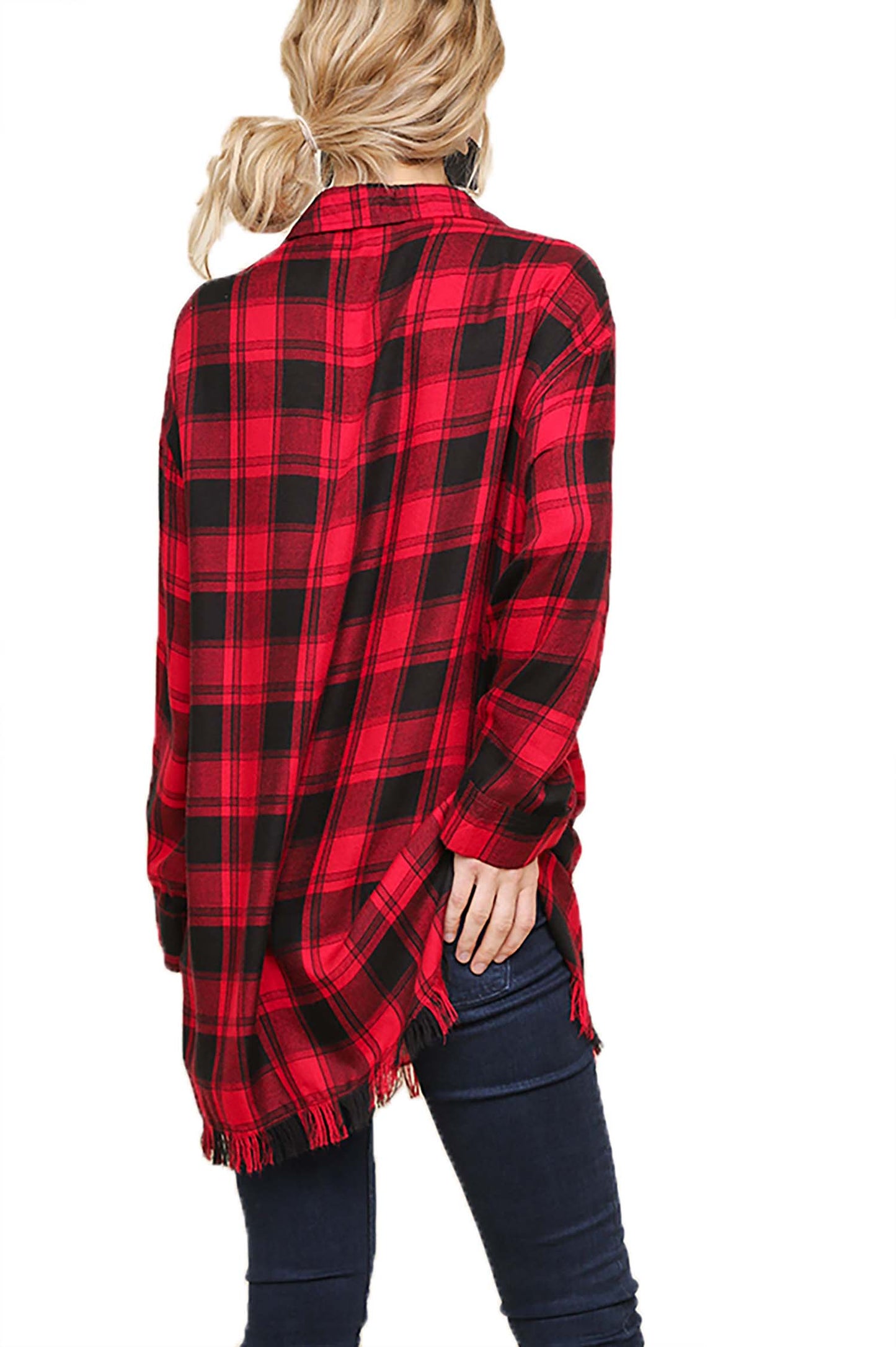 Flannel Three-Button Tunic Frayed Hem