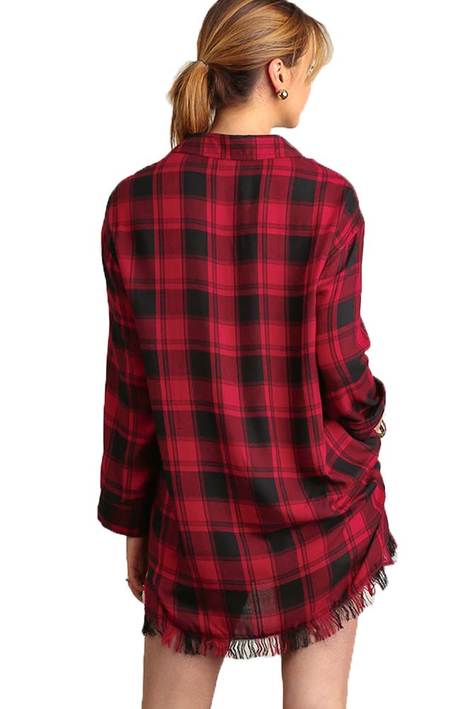 Flannel Three-Button Tunic Frayed Hem