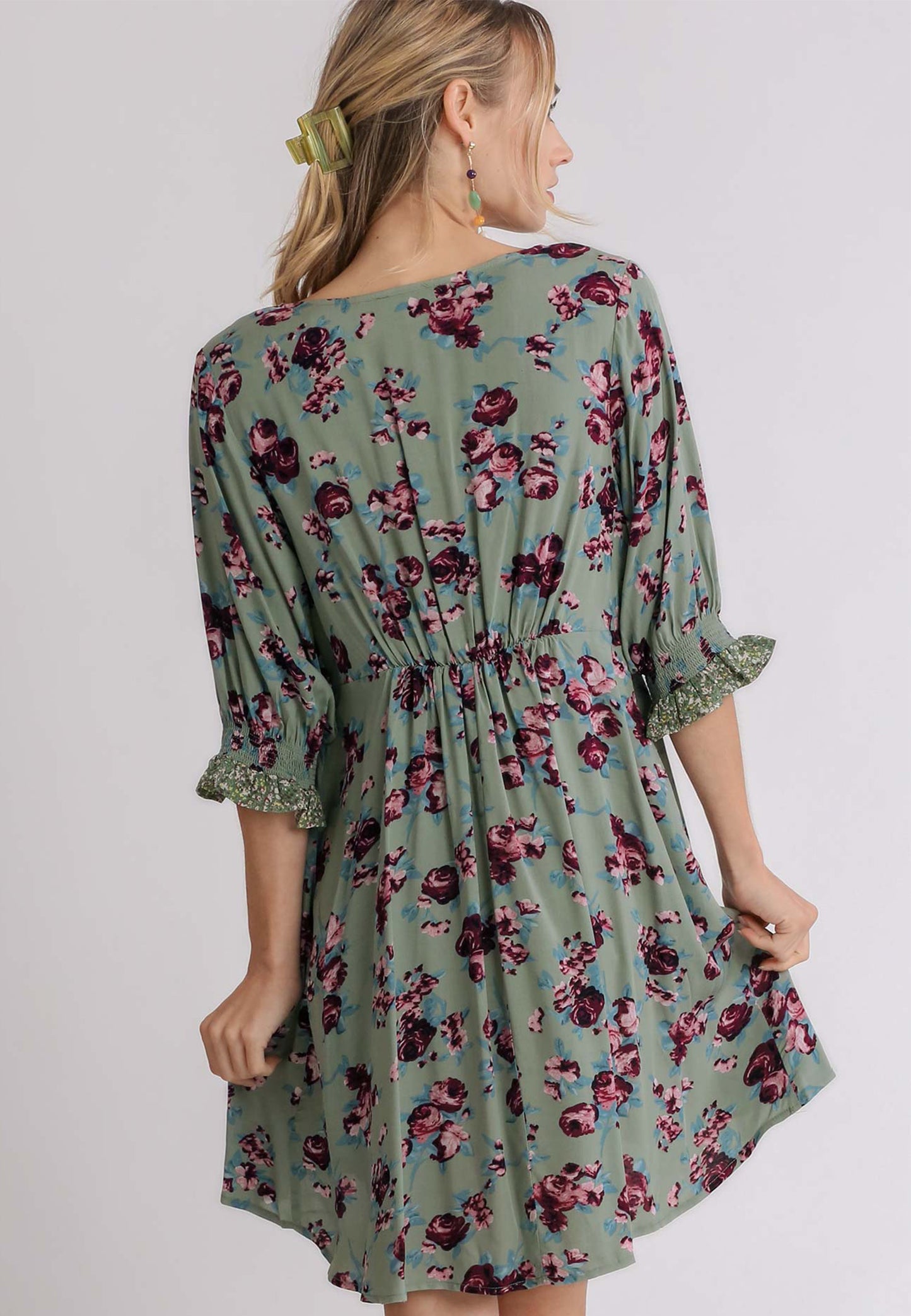 Mixed Floral Color Block Babydoll Dress with Pockets
