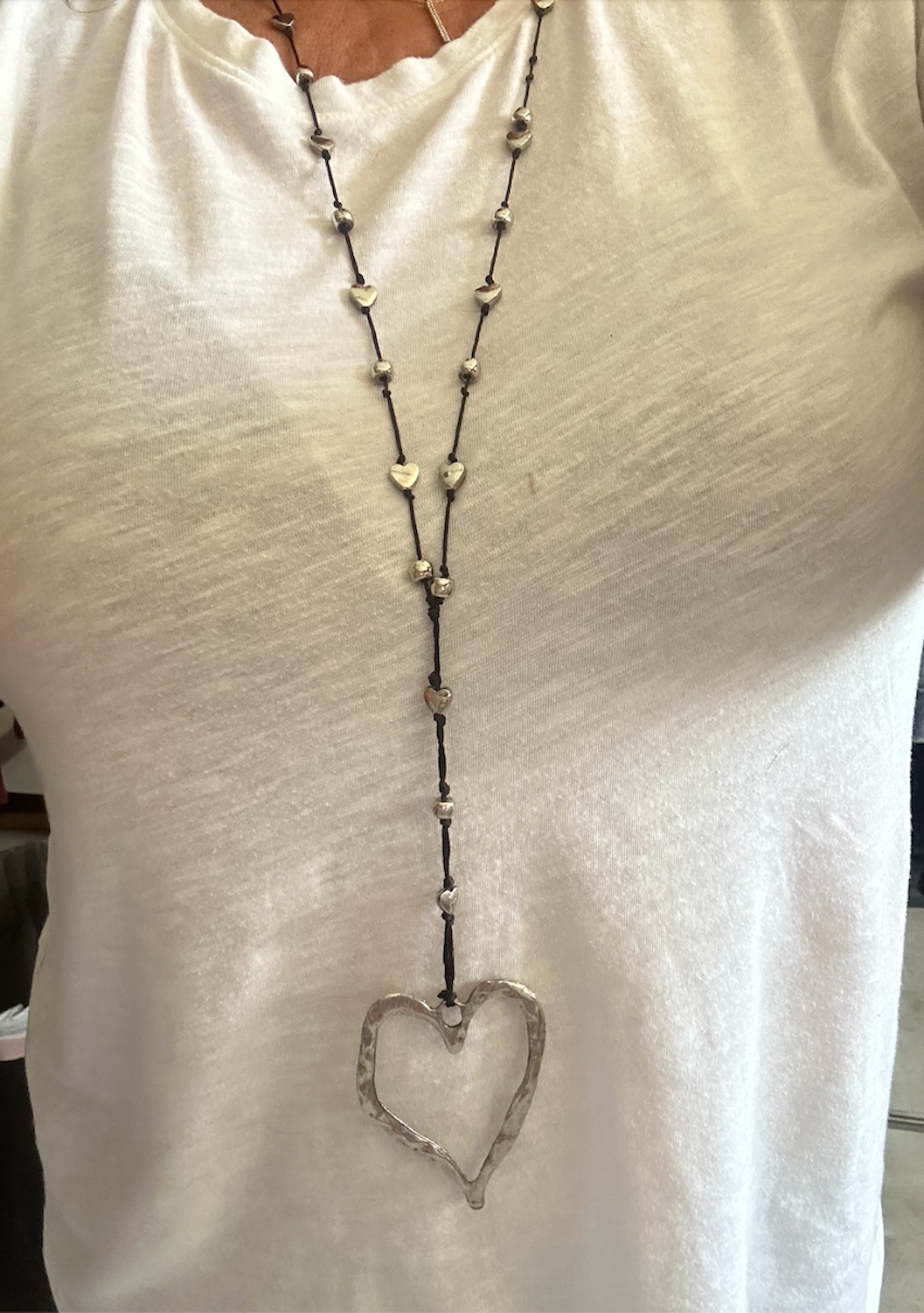 Silver Alloy Open Heart Necklace
