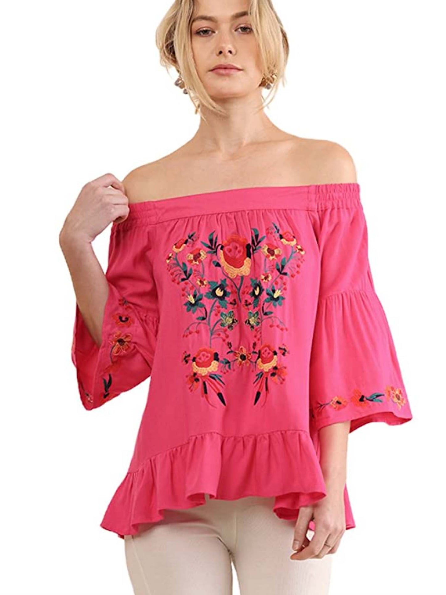Off Shoulder Top with Floral Embroidery