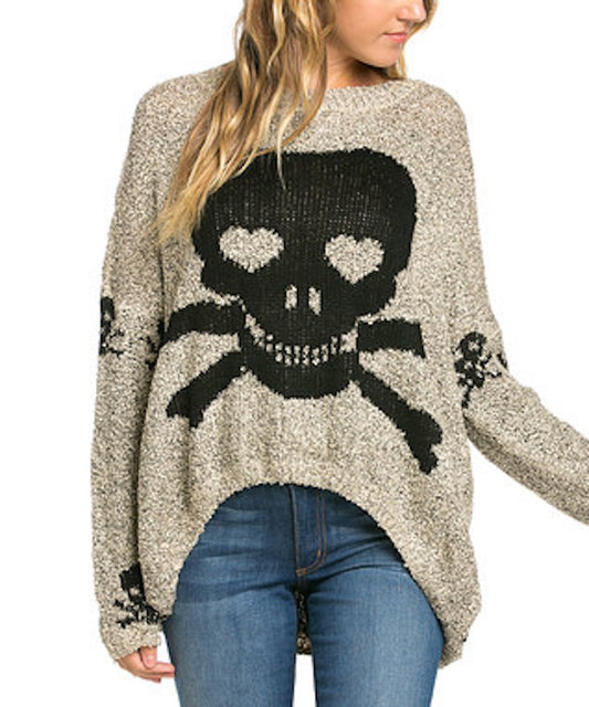 Skull Shark Bite Hem Trendy Pull Over Sweaters