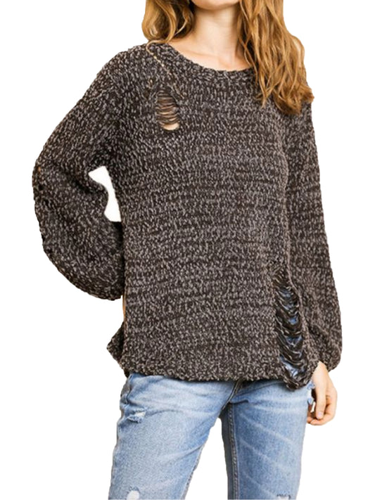 Cutout Sweater with Ripped Details