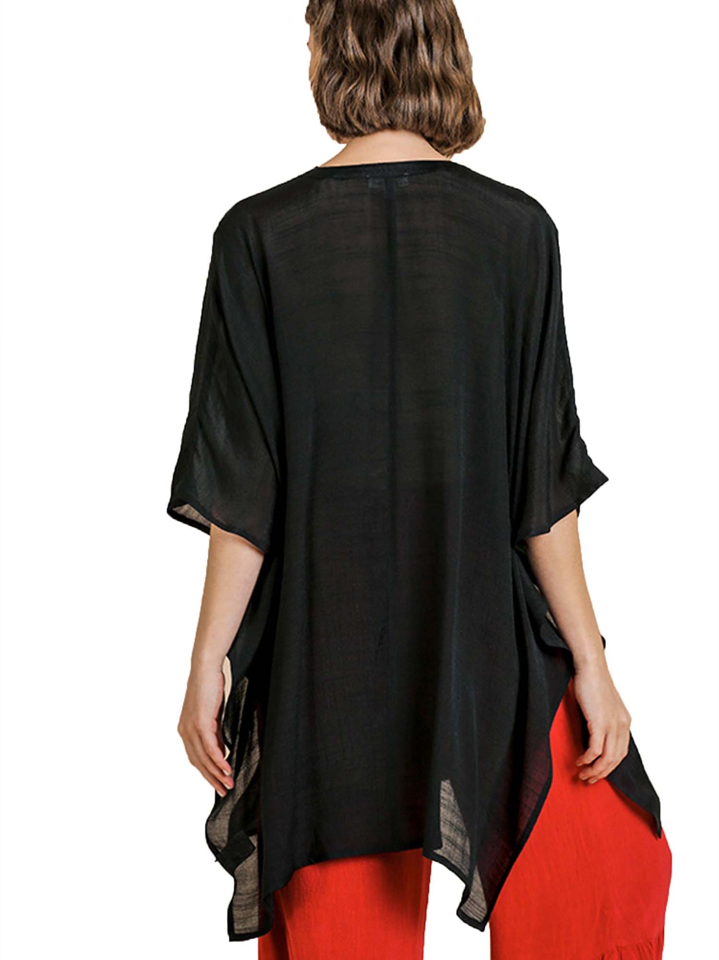 Floral Embroidered V-Neck Kaftan Top with Side Slits