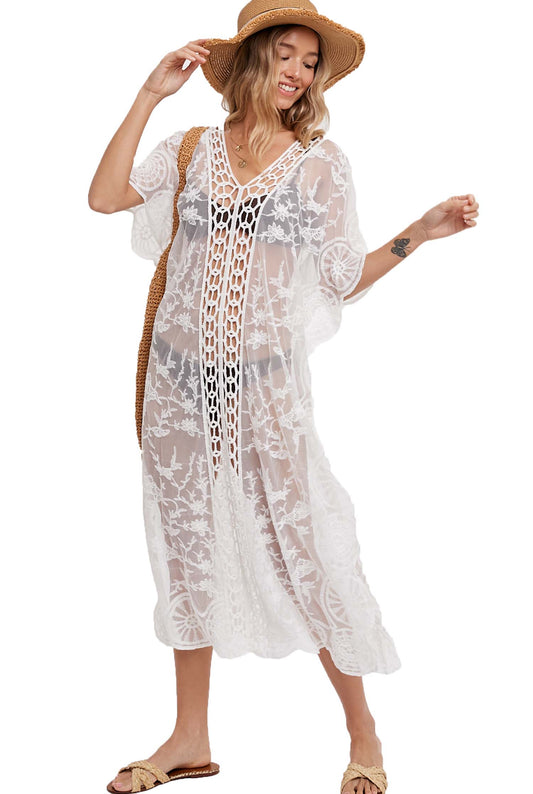 Bohemian Lace Cover-Up Maxi Kaftan