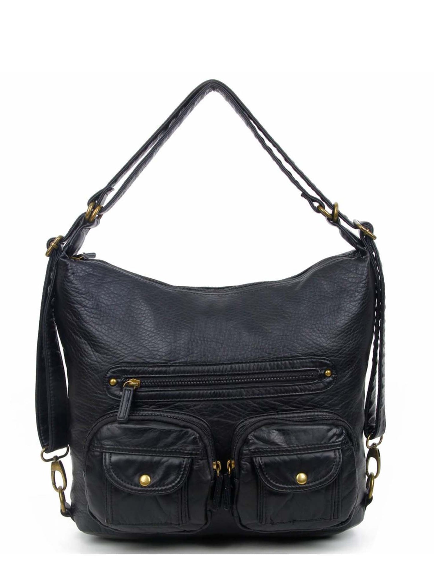 Vegan Leather Convertible Shoulder Bag, Backpack, Crossbody Bag