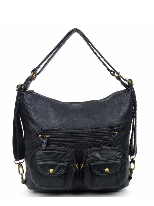 Vegan Leather Convertible Shoulder Bag, Backpack, Crossbody Bag
