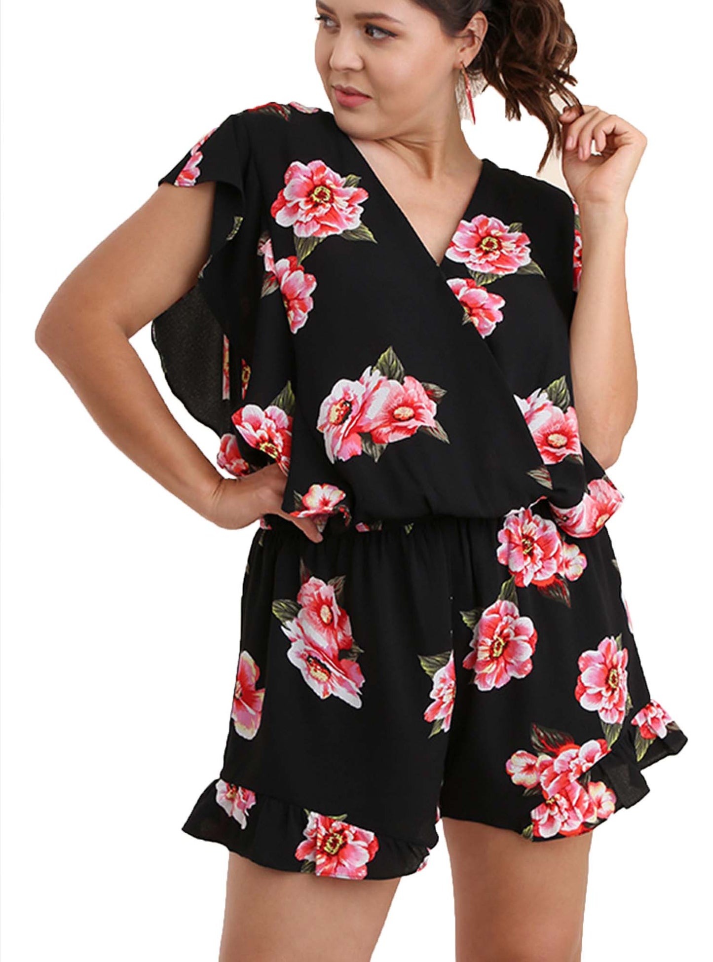 Tropical Floral Surplice Ruffle Romper