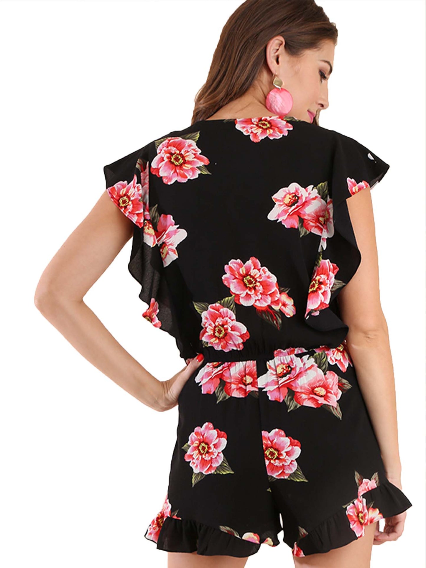 Tropical Floral Surplice Ruffle Romper