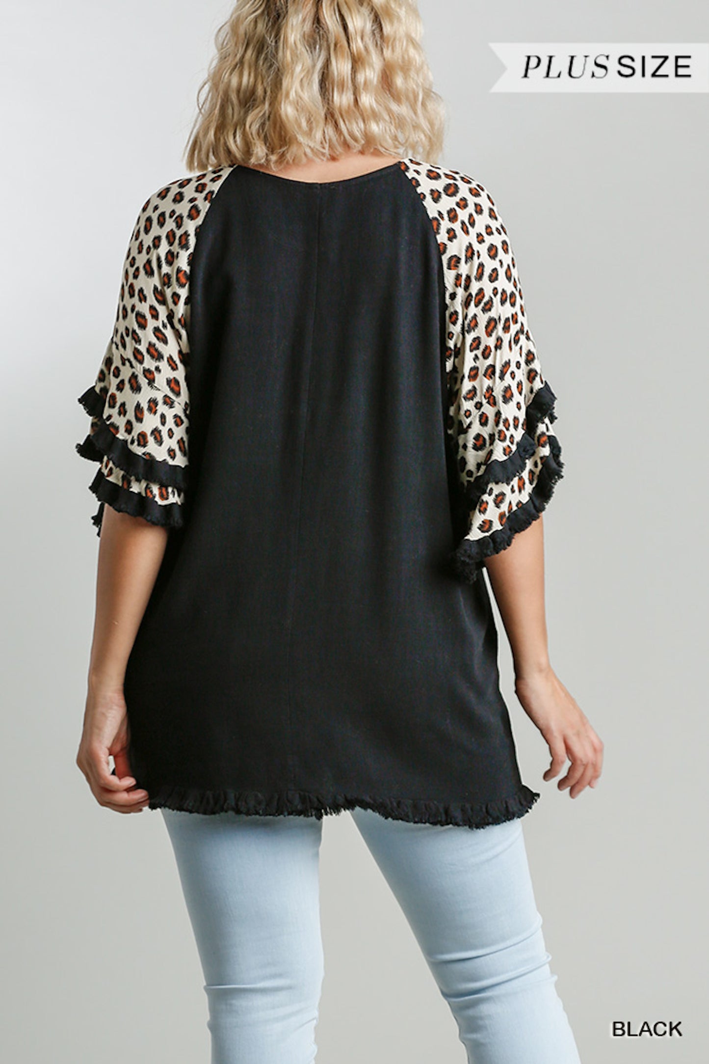 Animal Print Layered Bell Sleeve Tunic Top