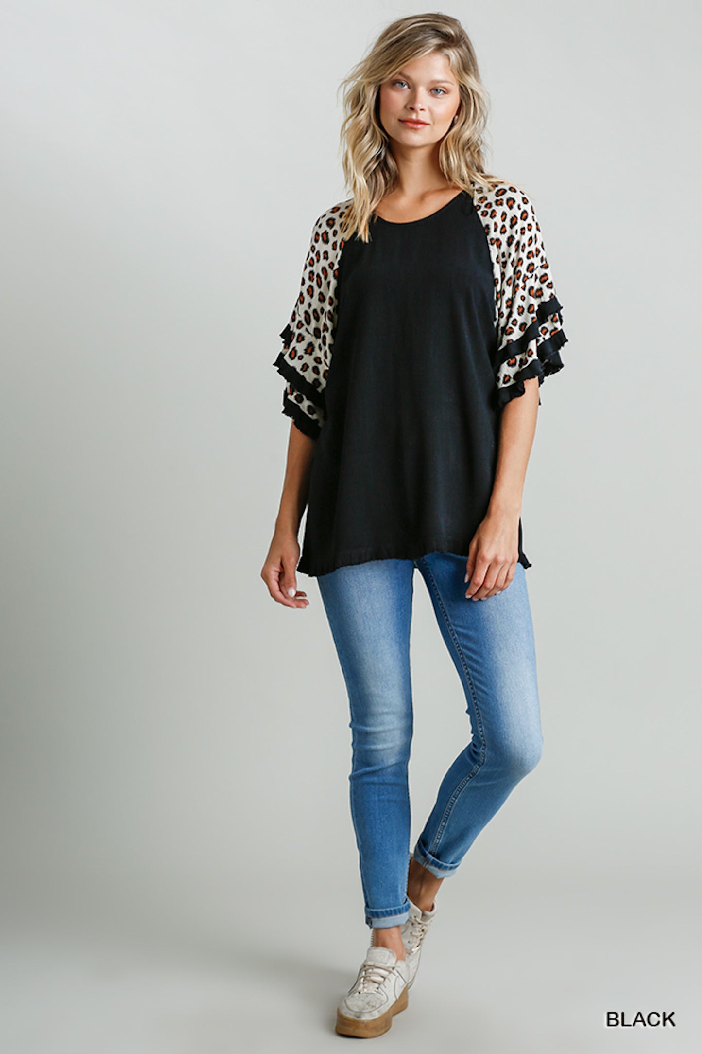 Animal Print Layered Bell Sleeve Tunic Top