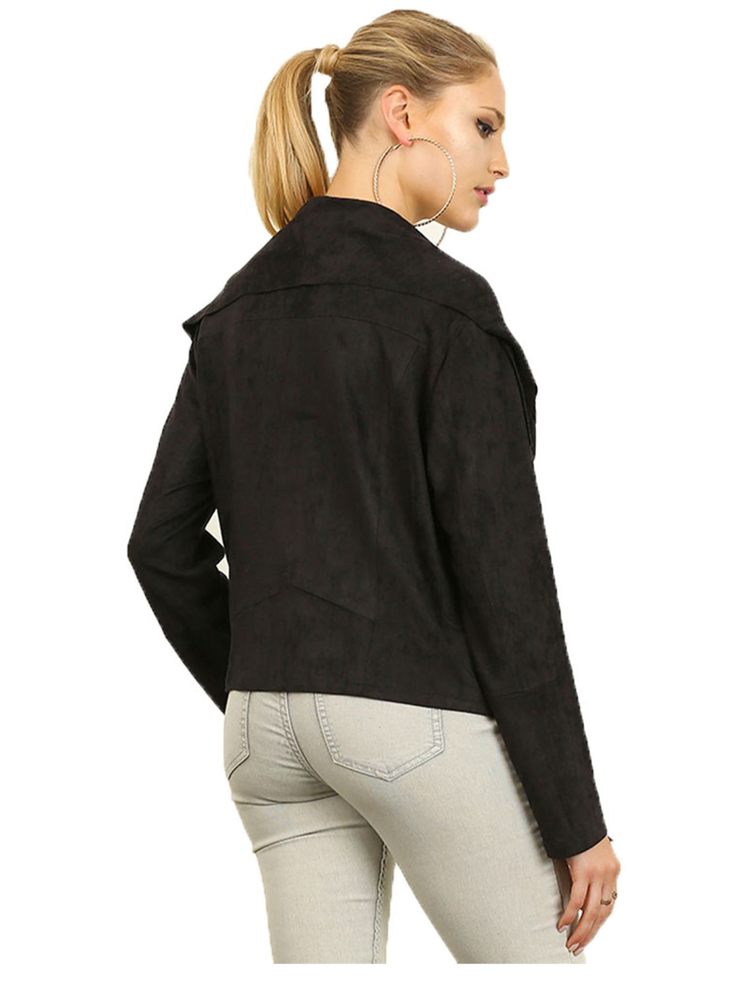 Faux Suede Motorcycle Jacket with a side Zip
