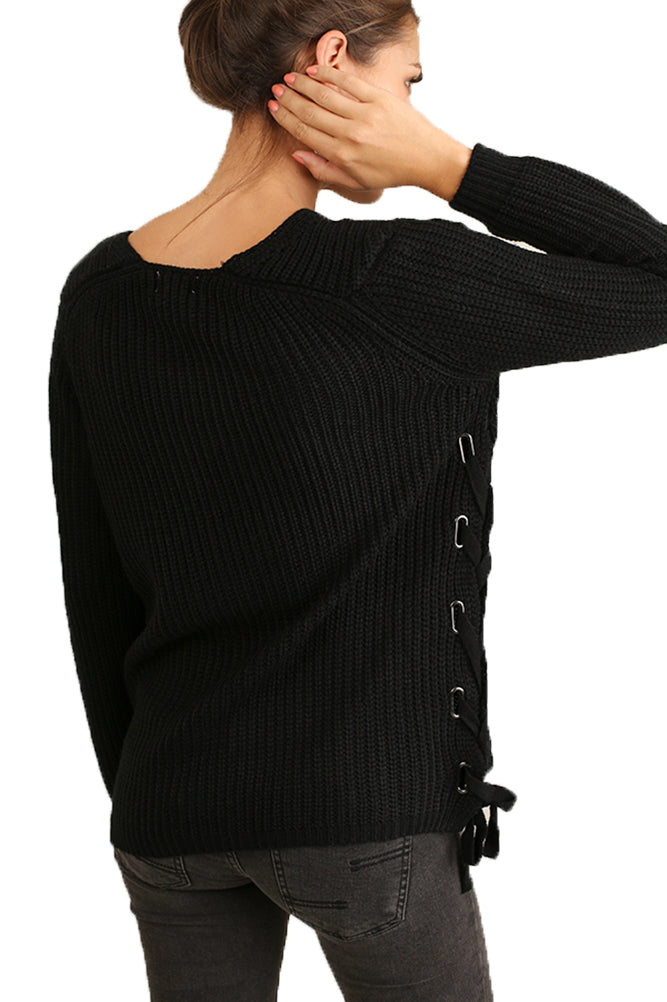Pullover Sweater with Grommet and Drawstrings Side Detail
