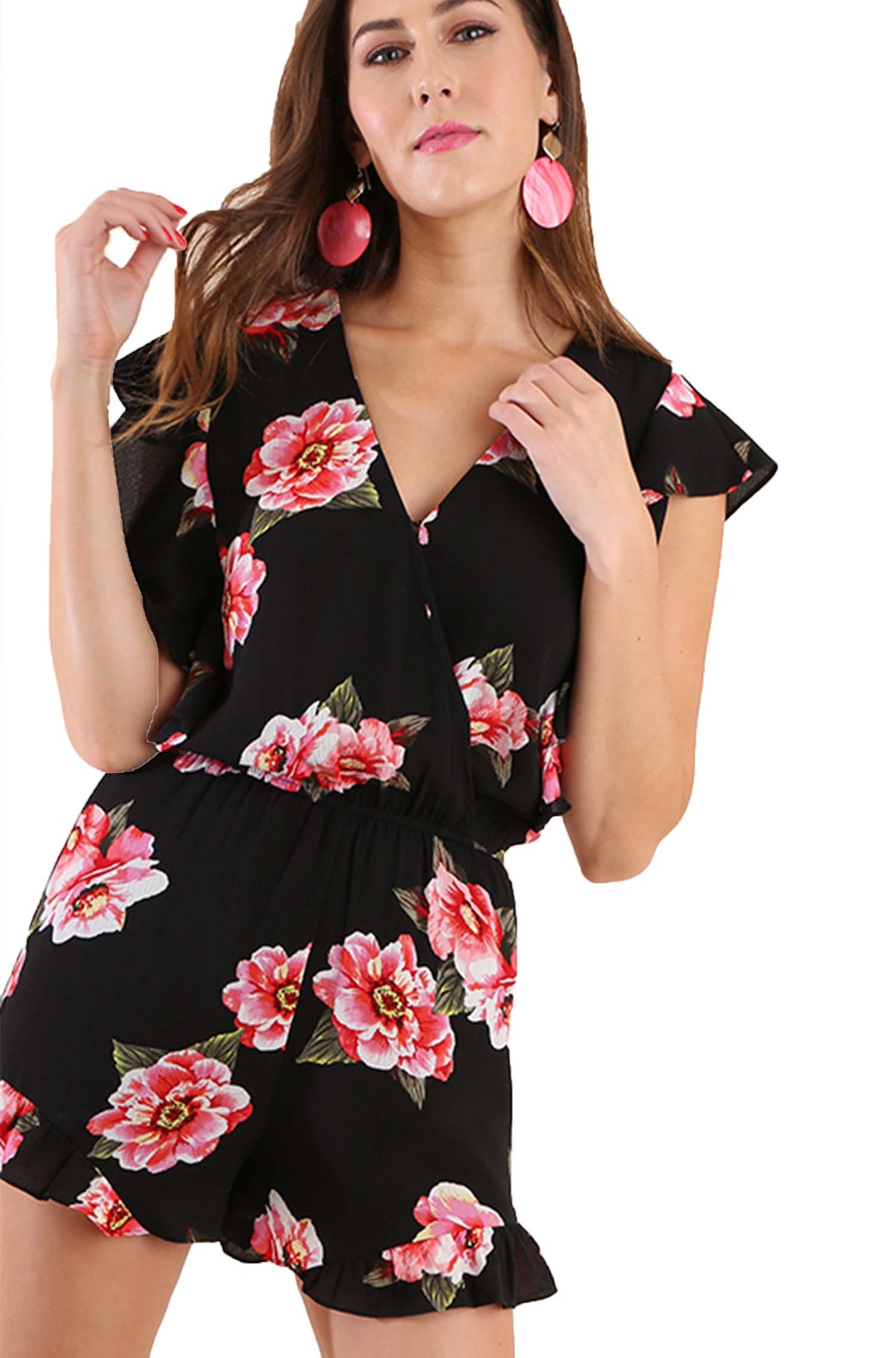 Tropical Floral Surplice Ruffle Romper