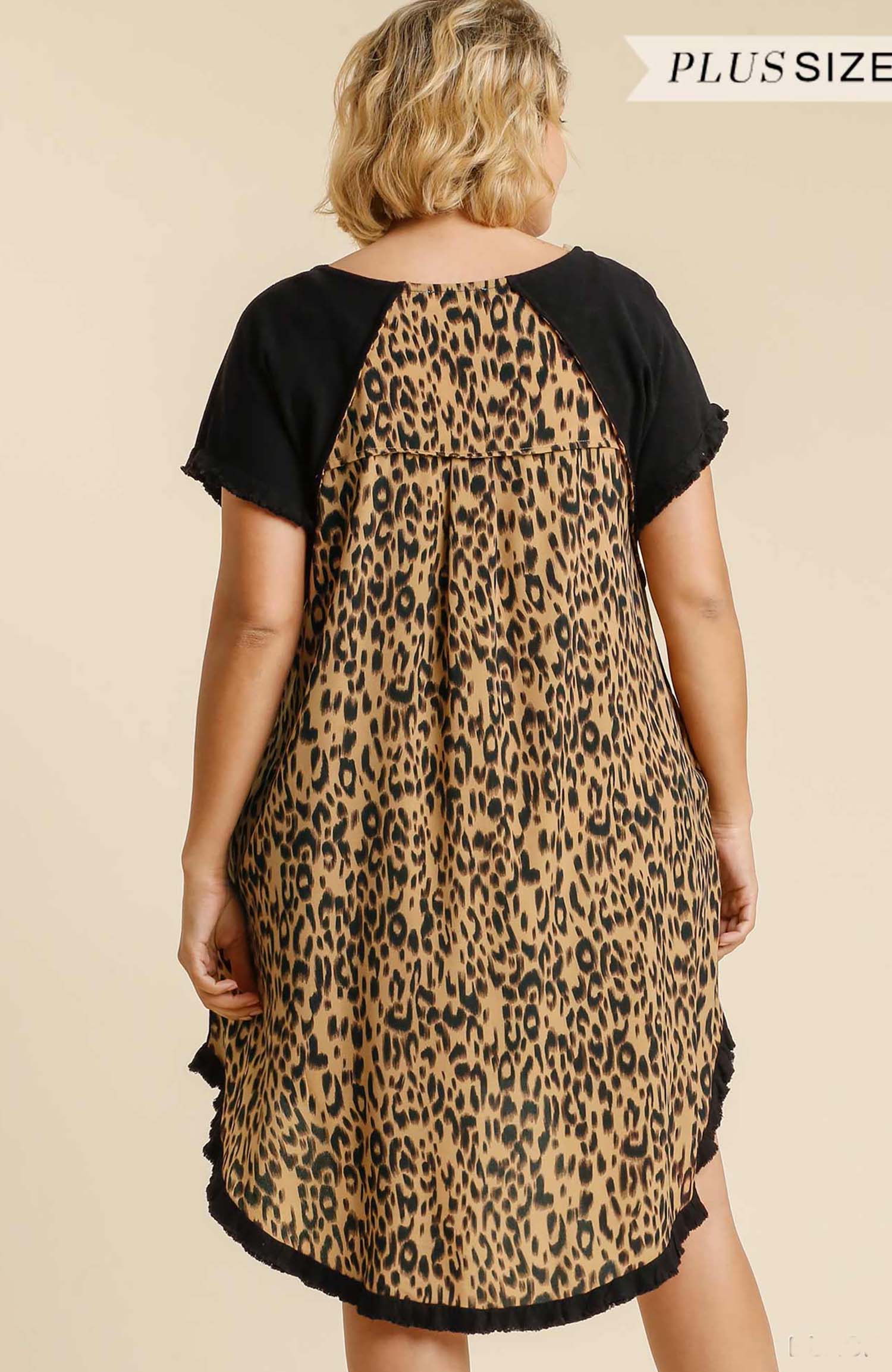 Color block Linen Blend Round Neck Leopard Print Dress Kobe Lou Inc Color block Linen Blend Round Neck Leopard Print Dress Kobe Lou Inc