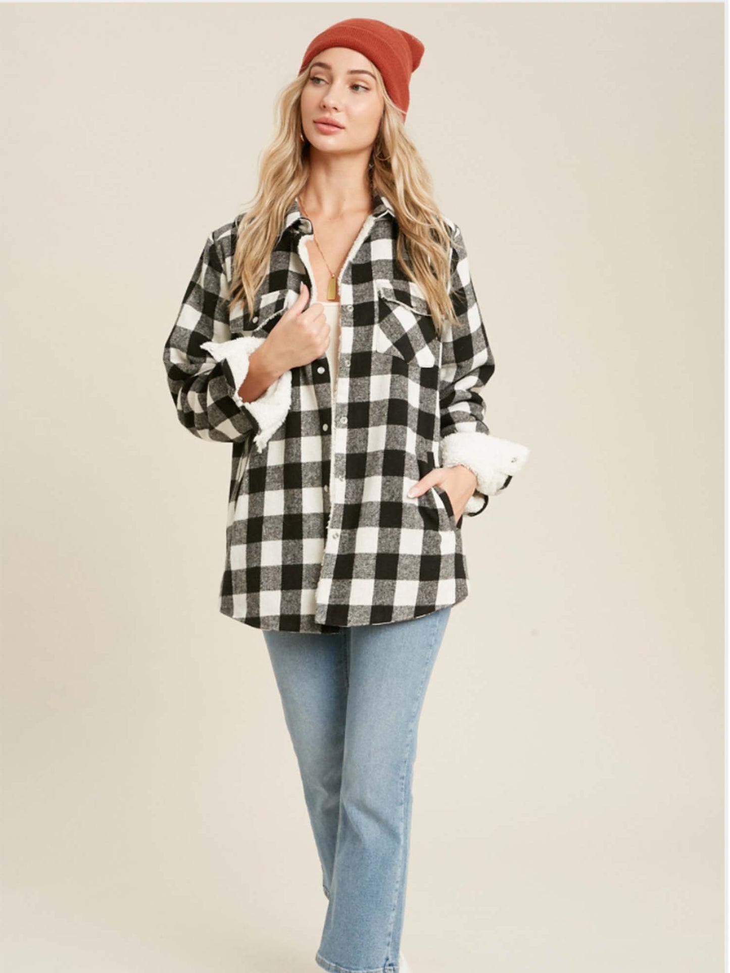 Buffalo Plaid Sherpa Lined Shirt Jacket Shacket