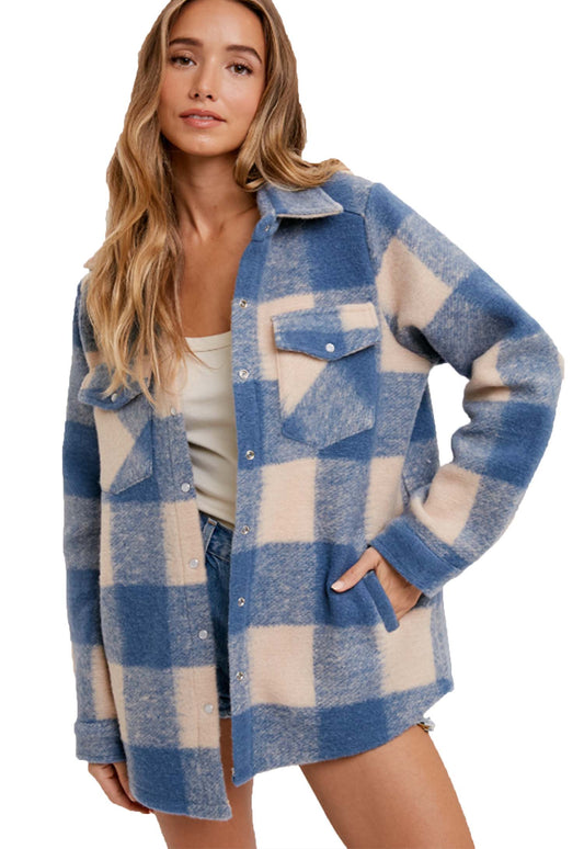 Plaid Womens Cozy Up Brushed Flannel Shacket Jacket