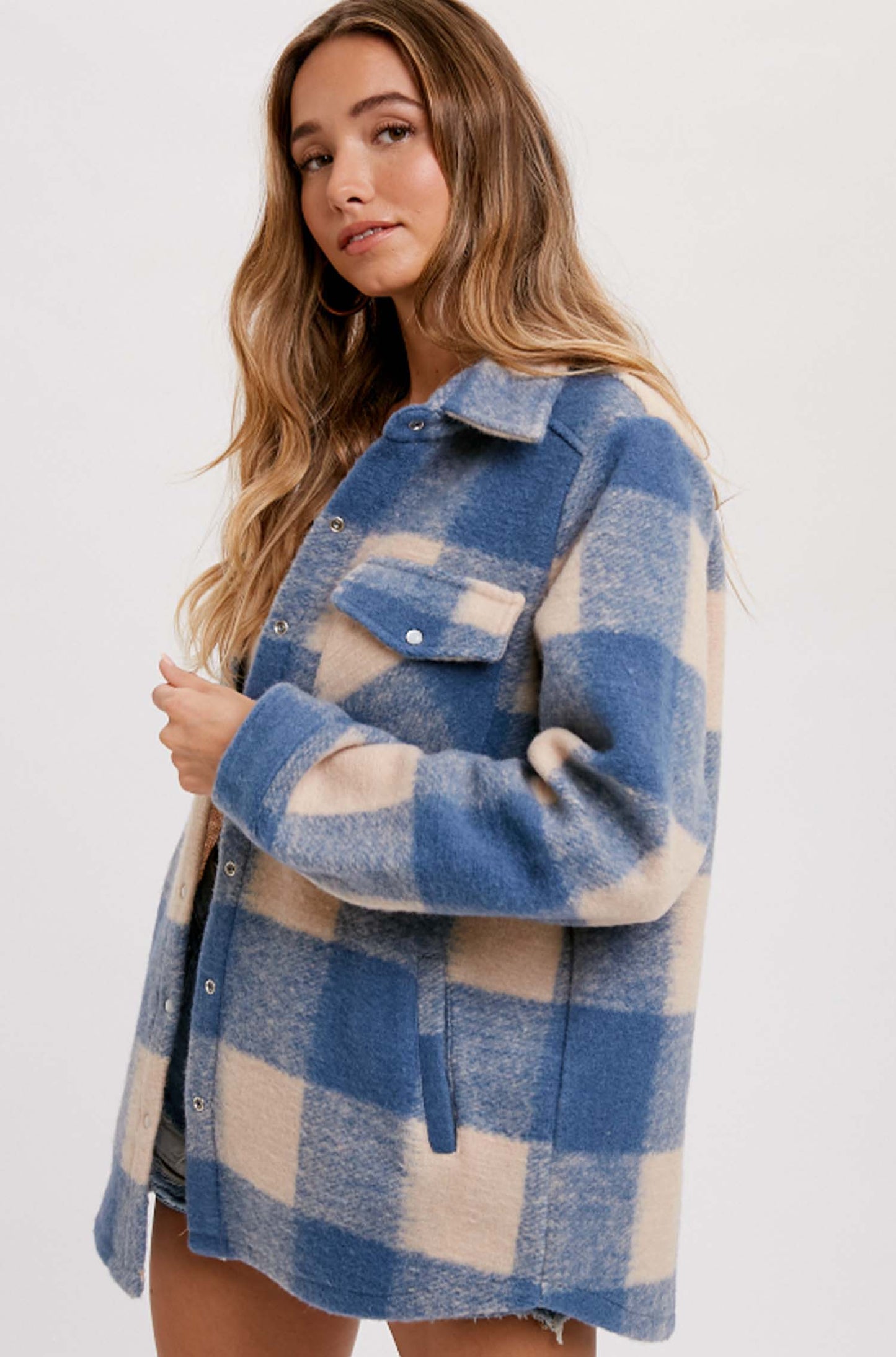 Plaid Womens Cozy Up Brushed Flannel Shacket Jacket